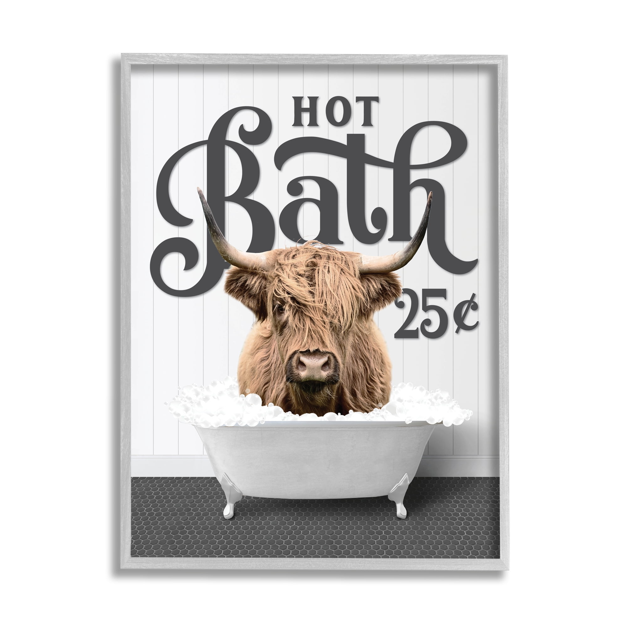 Stupell Industries Hot Bath Cattle Animals & Insects Painting Gray Framed Art Print Wall Art, 24 x 30
