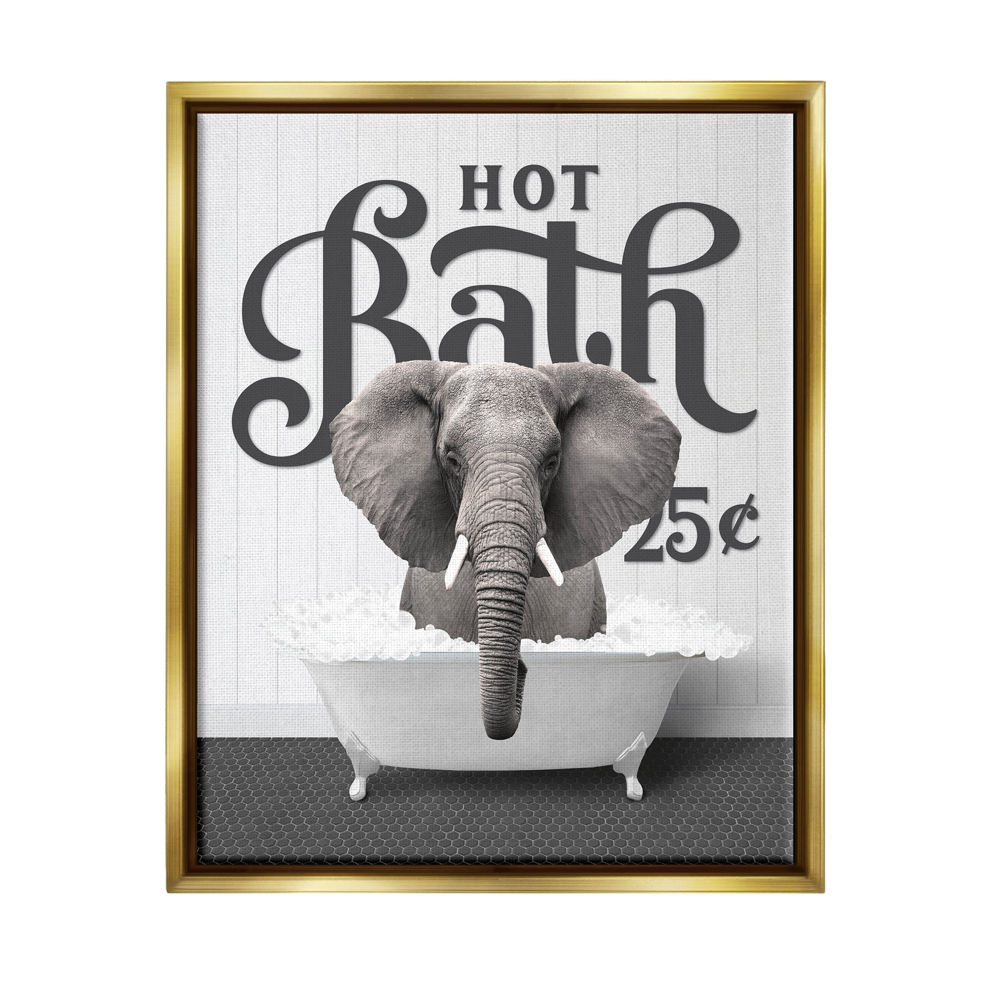 Stupell Industries Hot Bath Elephant Animals & Insects Painting Gold Floater Framed Art Print Wall Art, 25 x 31