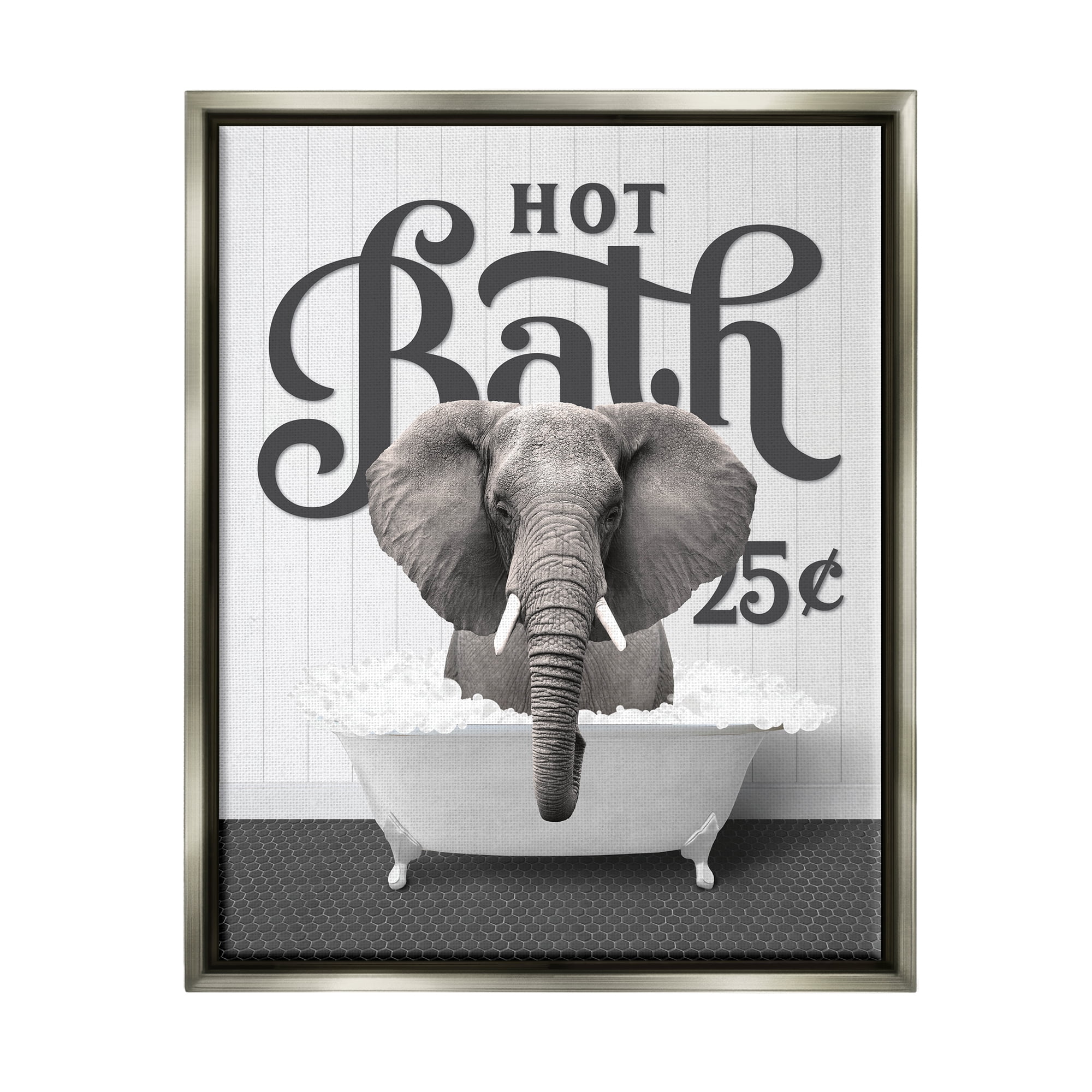 Stupell Industries Hot Bath Elephant Animals & Insects Painting Gray Floater Framed Art Print Wall Art, 25 x 31