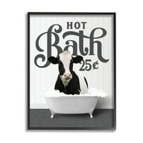 Stupell Industries Hot Bath Farmhouse Cow Animals & Insects Painting Black Framed Art Print Wall Art, 11 x 14