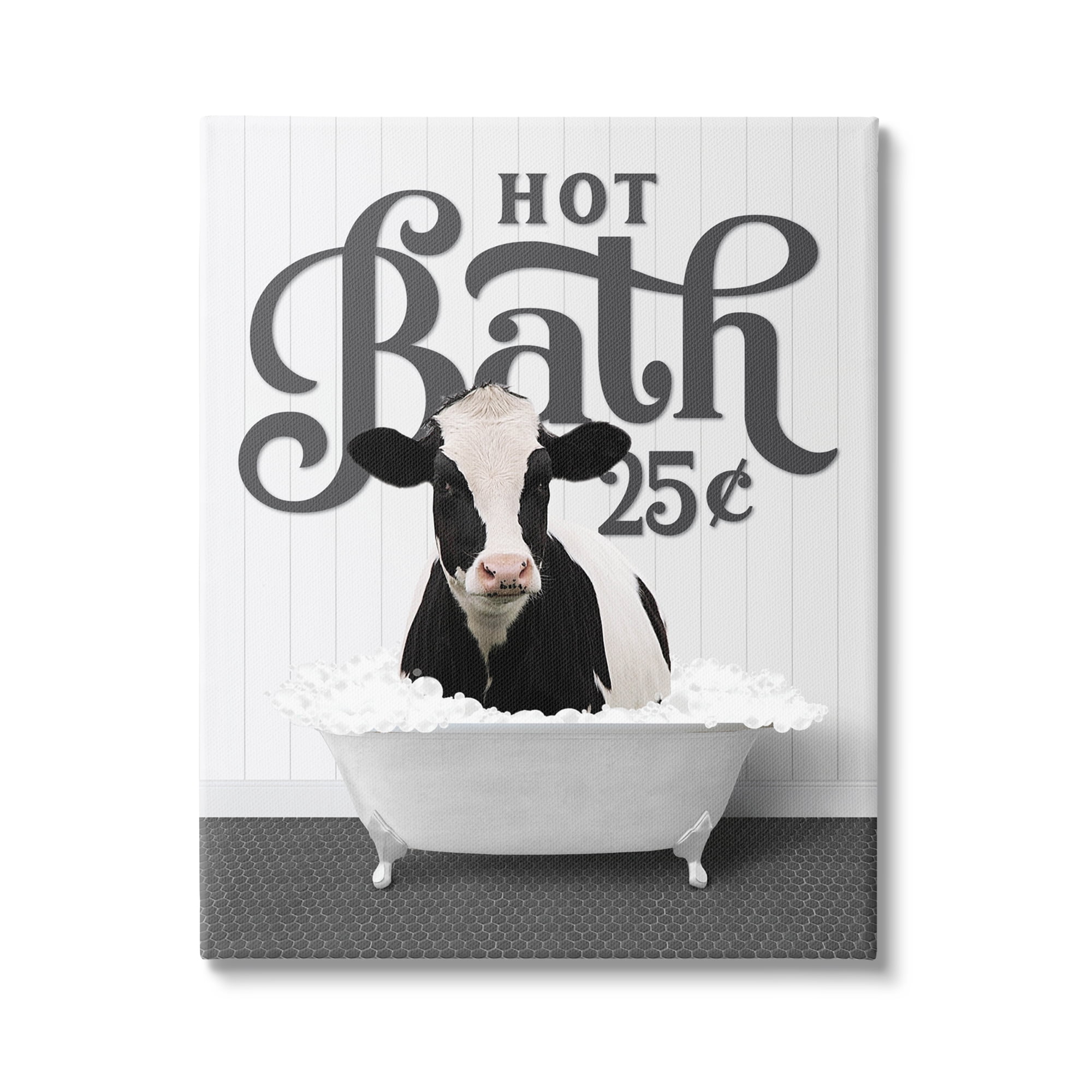 Stupell Industries Hot Bath Farmhouse Cow Animals & Insects Painting Gallery Wrapped Canvas Print Wall Art, 36 x 48