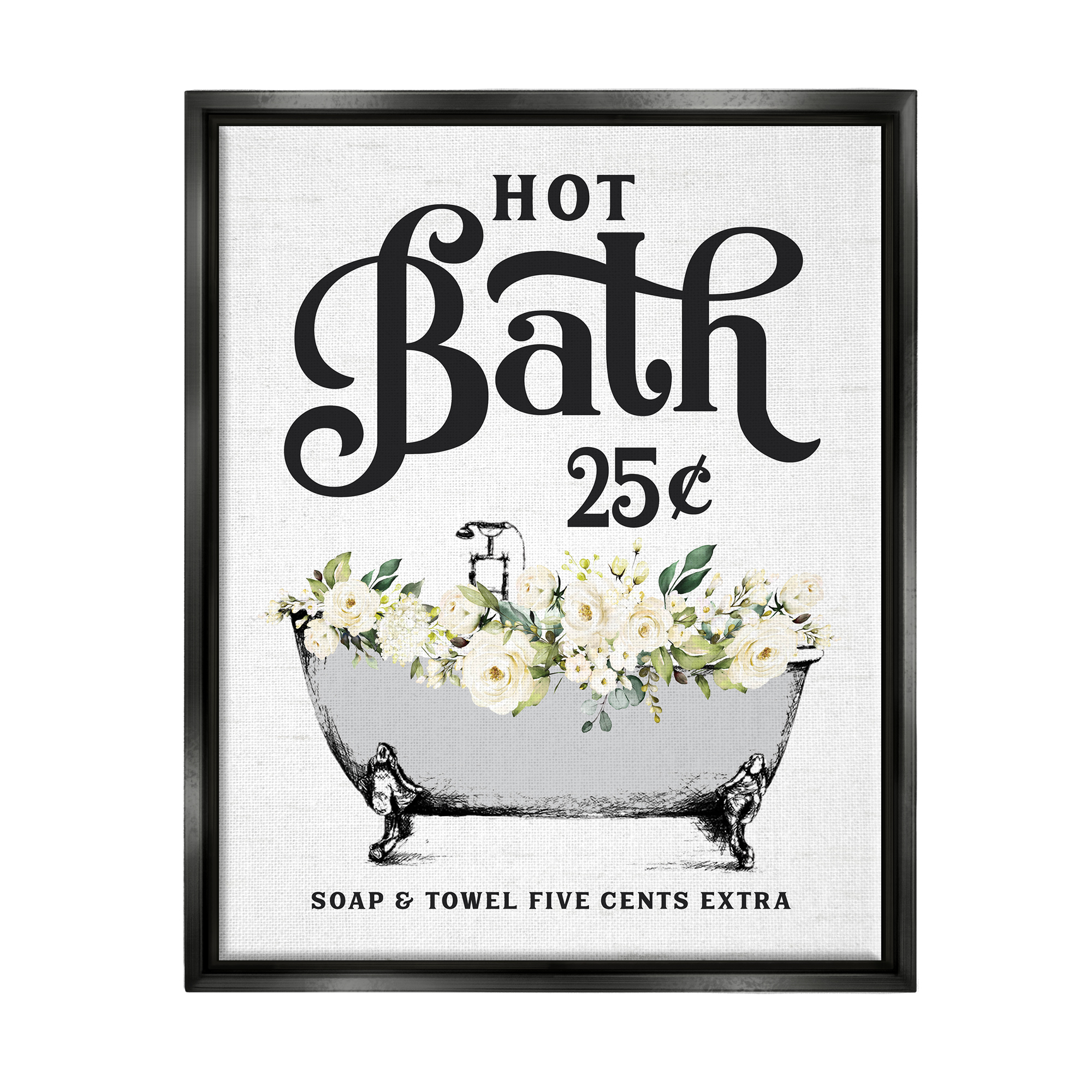 Stupell Industries Hot Bath Floral Tub Botanical & Floral Painting Black Floater Framed Art Print Wall Art, 17 x 21