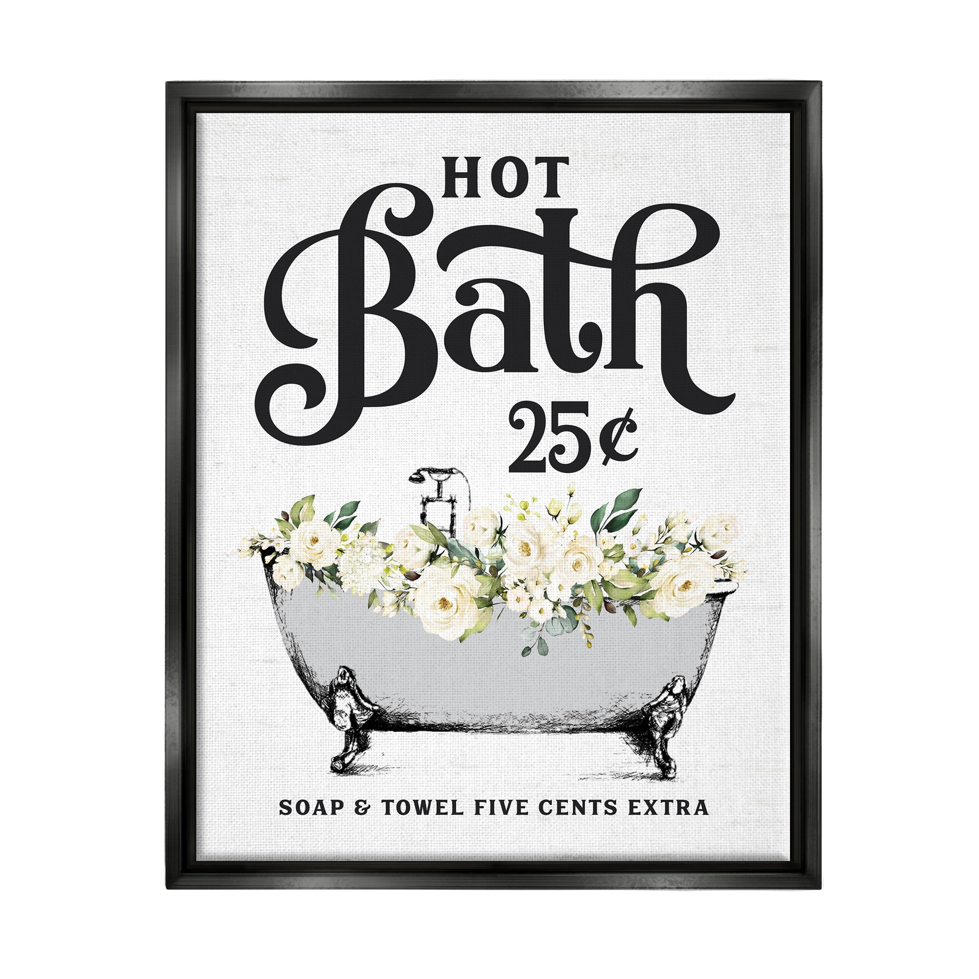 Stupell Industries Hot Bath Floral Tub Botanical & Floral Painting Black Floater Framed Art Print Wall Art, 25 x 31