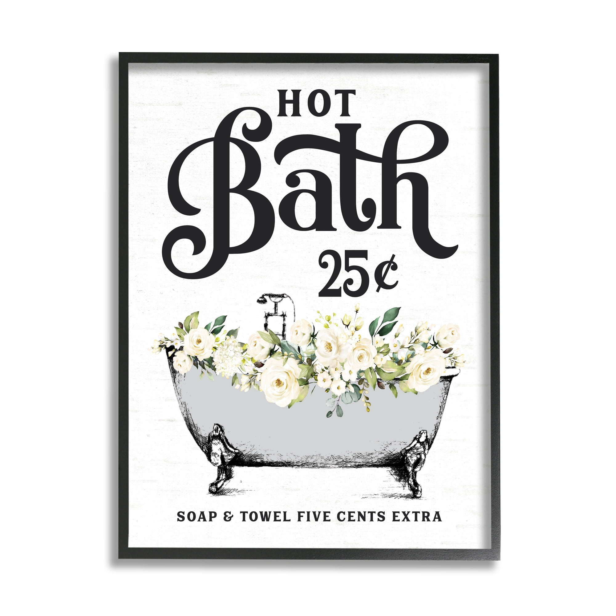 Stupell Industries Hot Bath Floral Tub Botanical & Floral Painting Black Framed Art Print Wall Art, 16 x 20