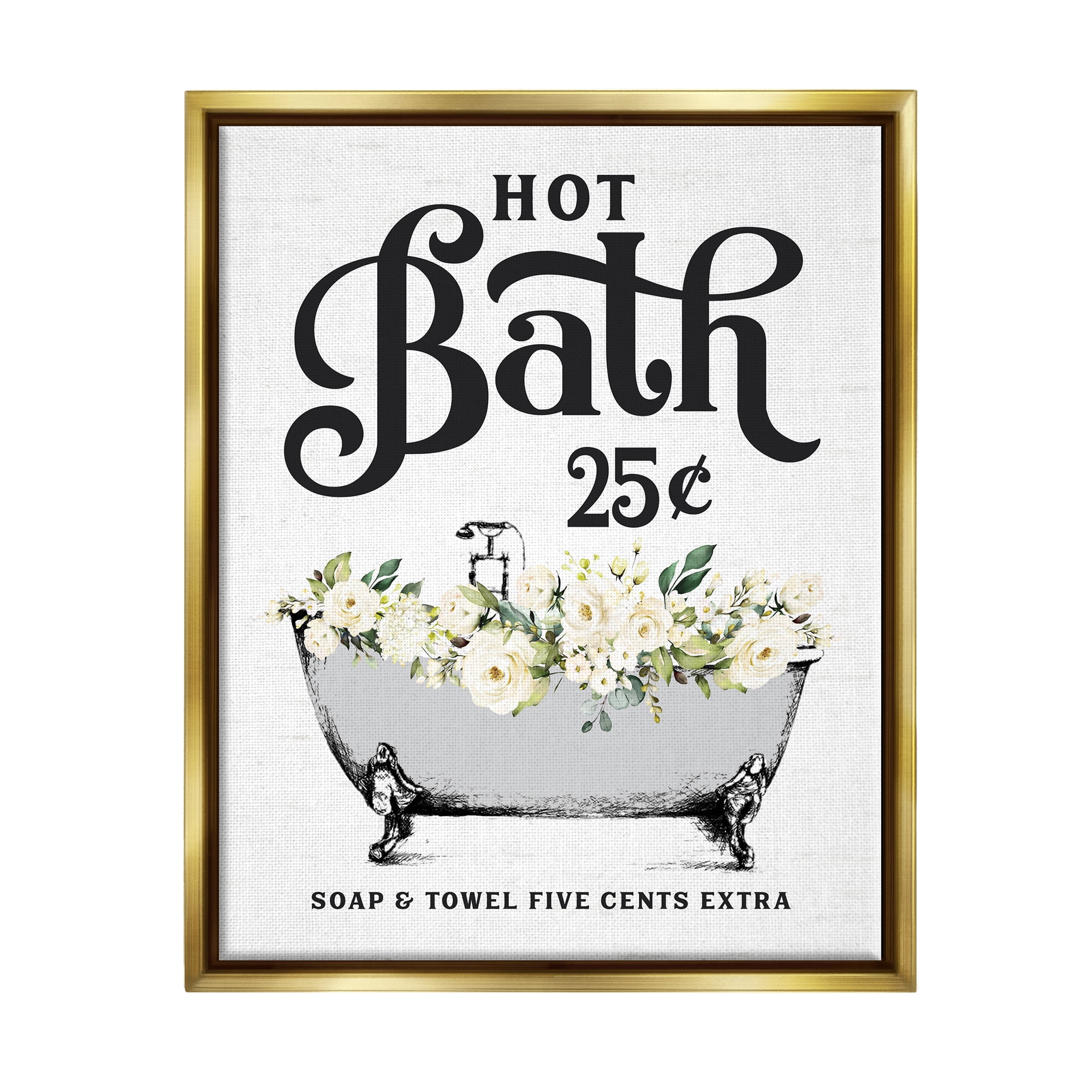 Stupell Industries Hot Bath Floral Tub Botanical & Floral Painting Gold Floater Framed Art Print Wall Art, 17 x 21