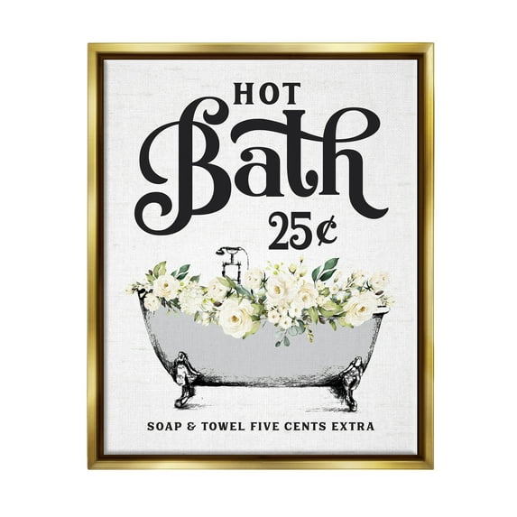 Stupell Industries Hot Bath Floral Tub Botanical & Floral Painting Gold Floater Framed Art Print Wall Art, 25 x 31