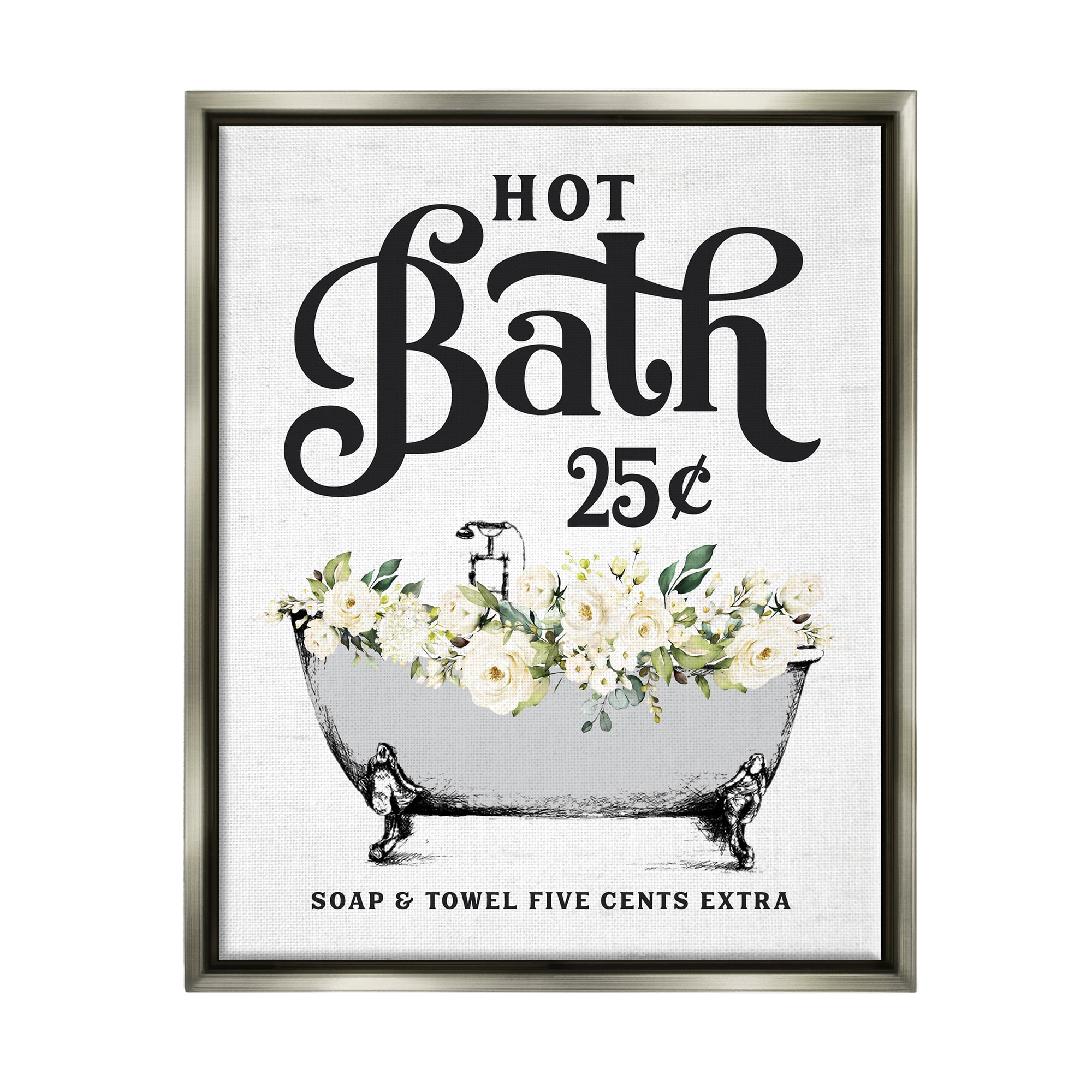 Stupell Industries Hot Bath Floral Tub Botanical & Floral Painting Gray Floater Framed Art Print Wall Art, 17 x 21