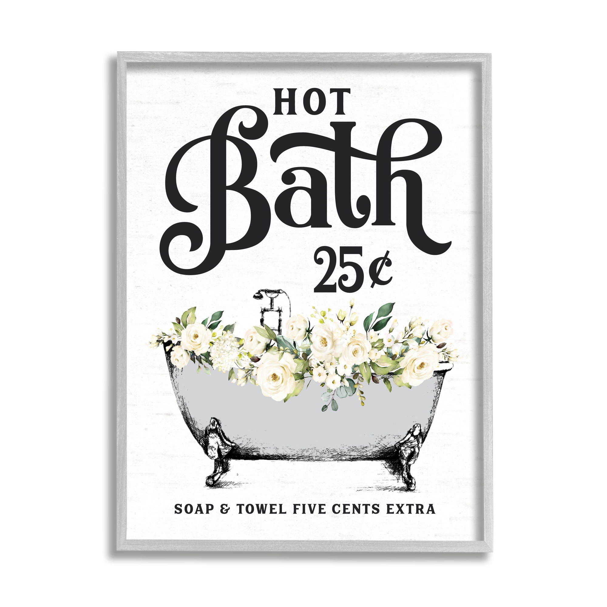 Stupell Industries Hot Bath Floral Tub Botanical & Floral Painting Gray Framed Art Print Wall Art, 16 x 20