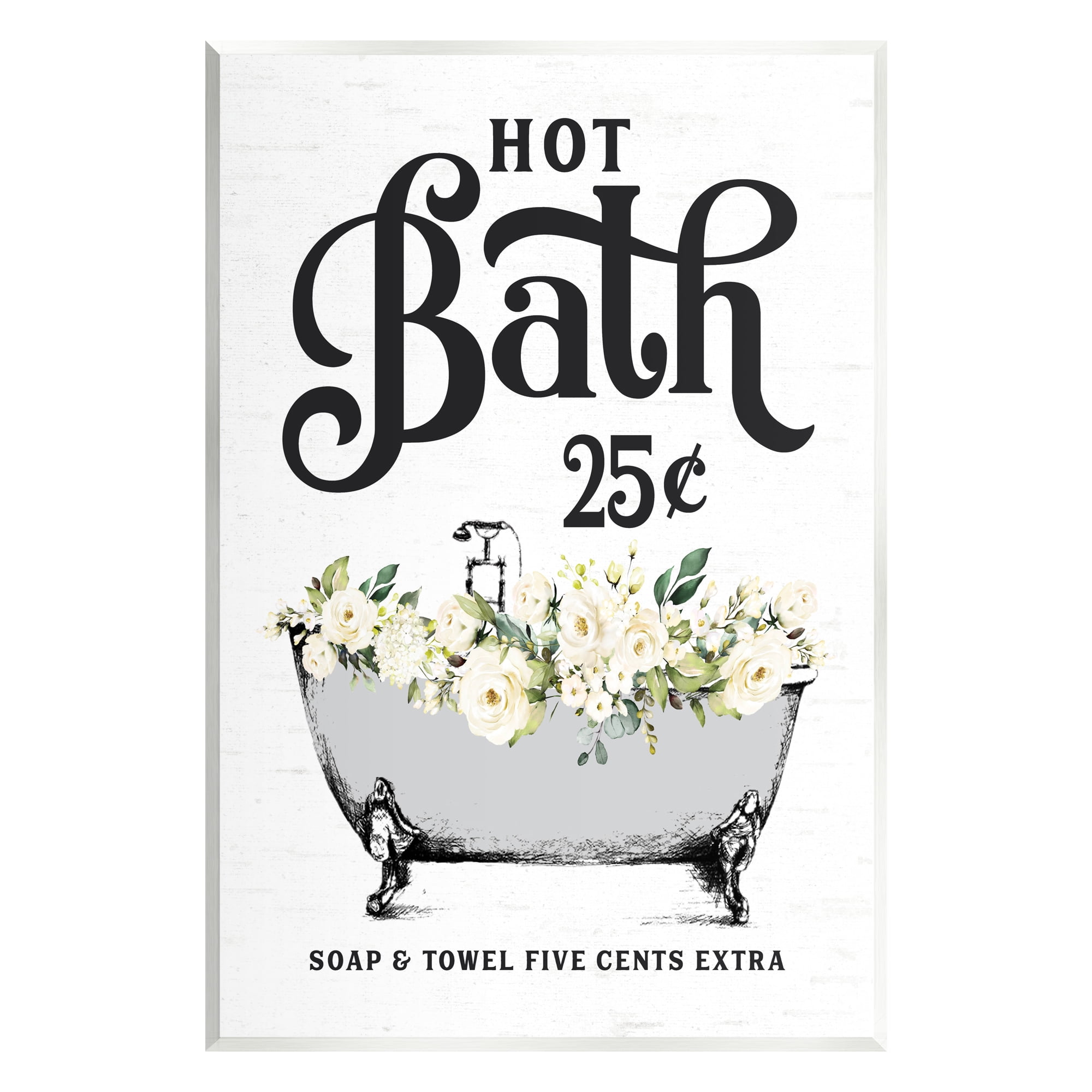 Vintage Floral Tub Bathroom Wall Plaque in White MDF