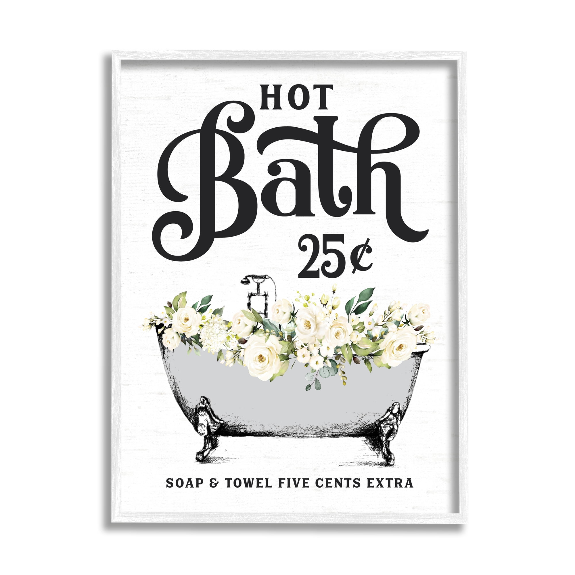 Stupell Industries Hot Bath Floral Tub Botanical & Floral Painting White Framed Art Print Wall Art, 24 x 30