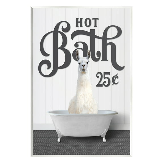 Stupell Industries Hot Bath Llama Sign Animals & Insects Painting Unframed Art Print Wall Art, 13 x 19