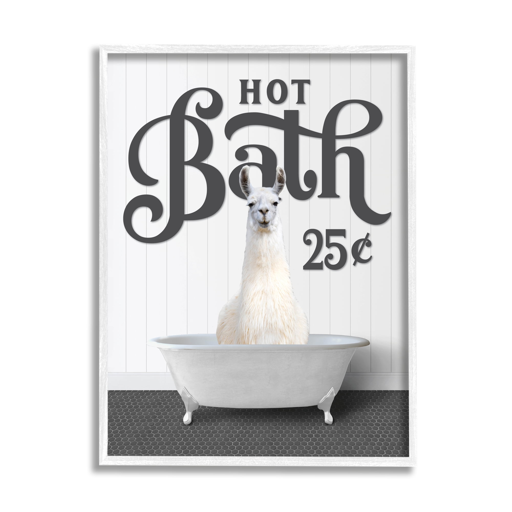Stupell Industries Hot Bath Llama Sign Animals & Insects Painting White Framed Art Print Wall Art, 16 x 20