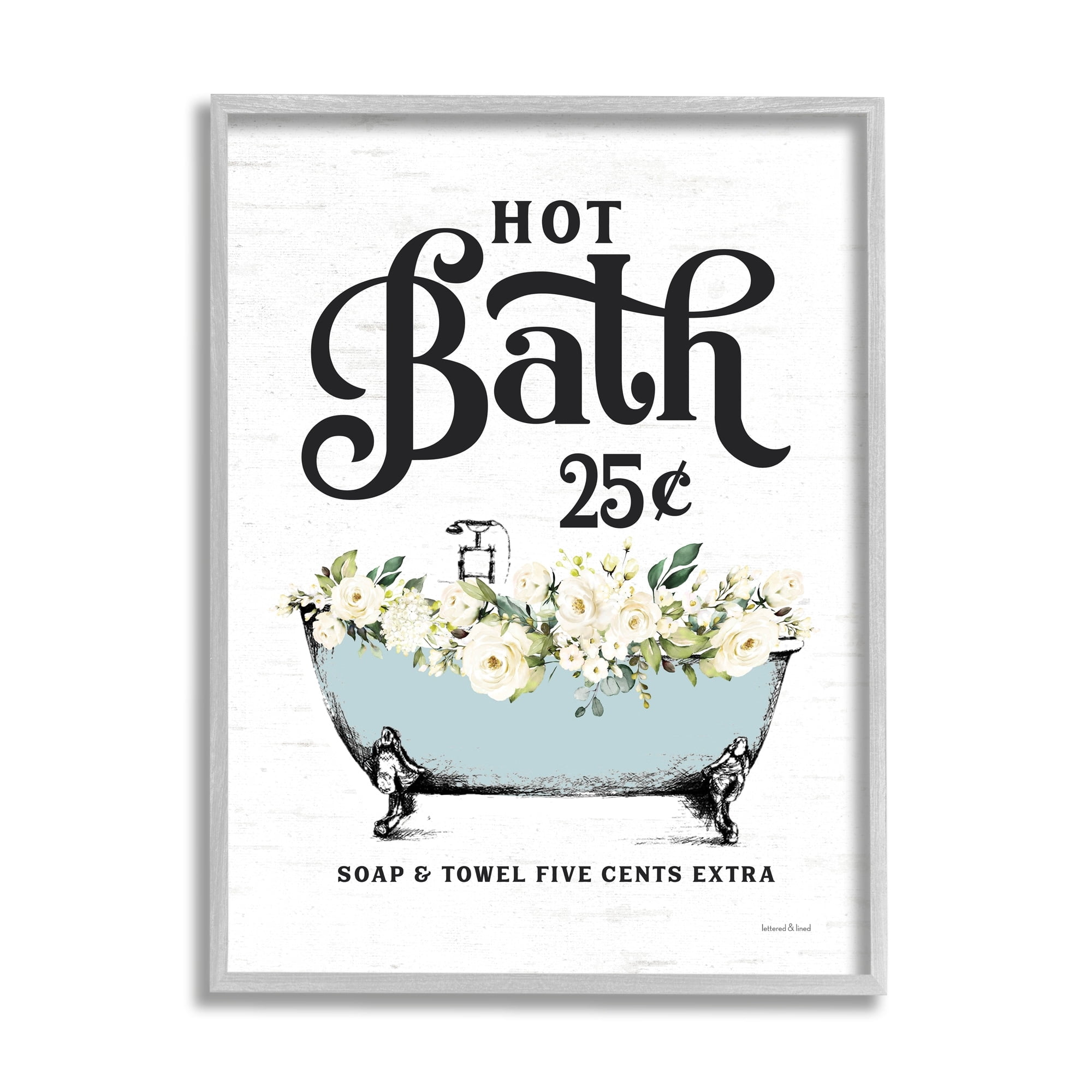 Stupell Industries Hot Bath Vintage Advertisement White Floral Blue Tub, 16 x 20, Design by Lettered and Lined