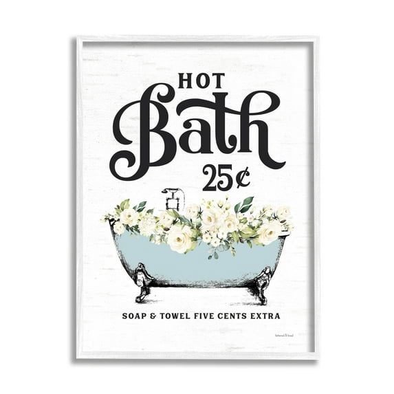 Stupell Industries Hot Bath Vintage Advertisement White Floral Blue Tub, 16 x 20, Design by Lettered and Lined