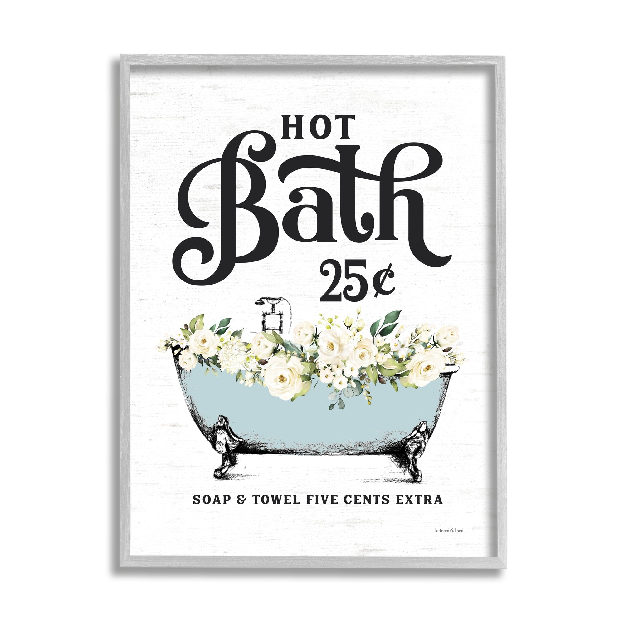 Stupell Industries Hot Bath Vintage Advertisement White Floral Blue Tub, 24 x 30, Design by Lettered and Lined