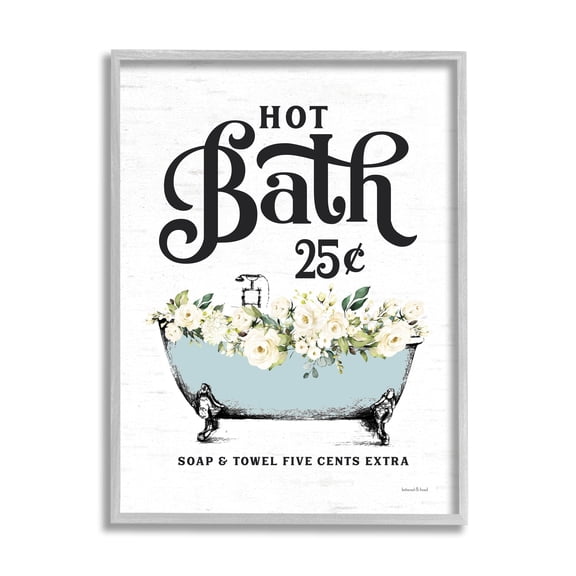 Stupell Industries Hot Bath Vintage Advertisement White Floral Blue Tub, 24 x 30, Design by Lettered and Lined