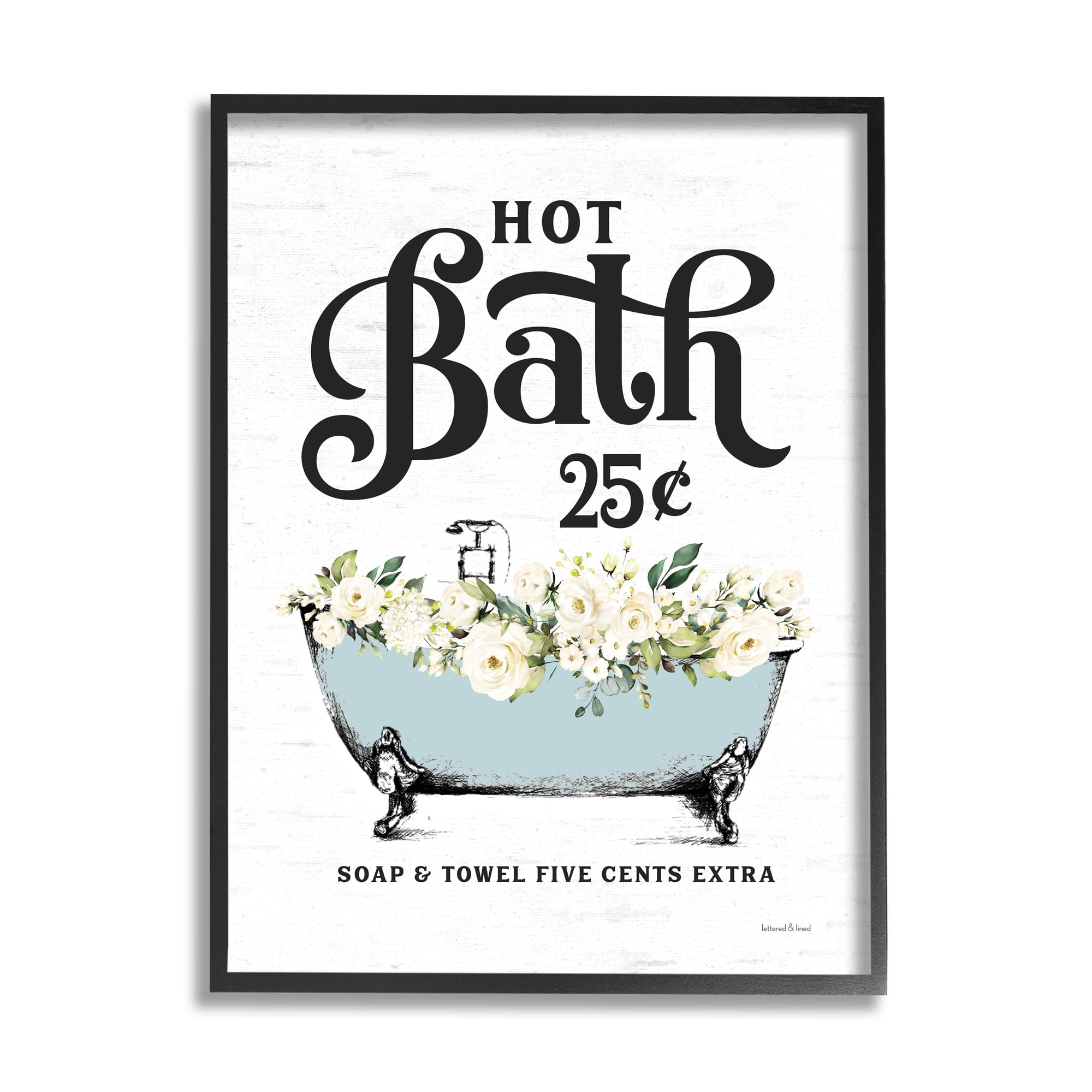 Stupell Industries Hot Bath Vintage Advertisement White Floral Blue Tub, 24 x 30, Design by Lettered and Lined