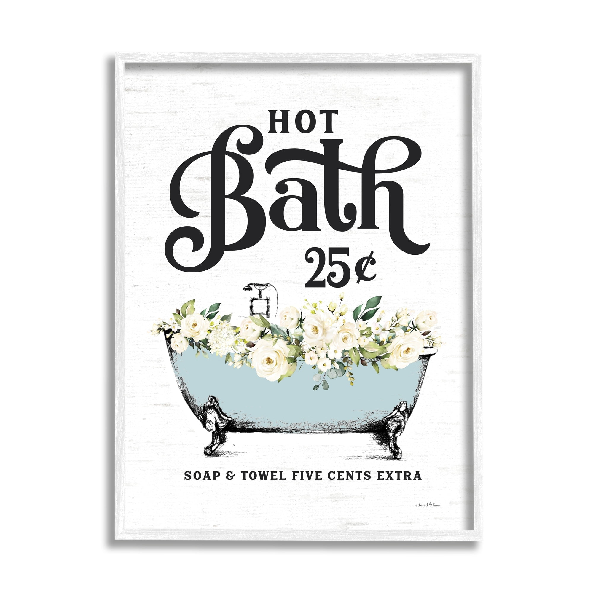 Stupell Industries Hot Bath Vintage Advertisement White Floral Blue Tub, 24 x 30, Design by Lettered and Lined