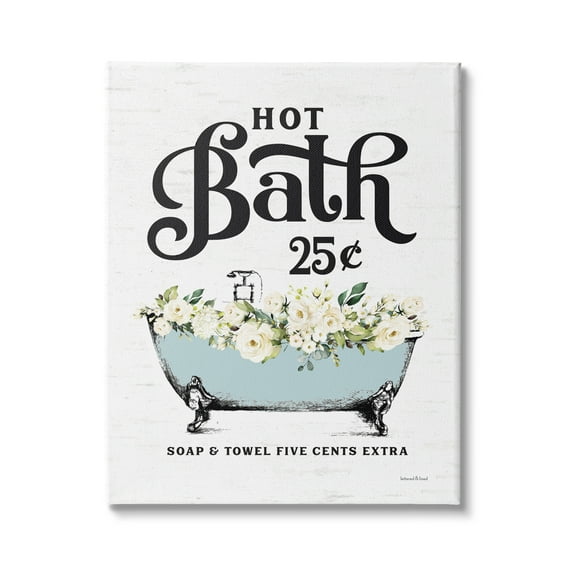 Stupell Industries Hot Bath Vintage Advertisement White Floral Blue Tub, 30 x 40, Design by Lettered and Lined