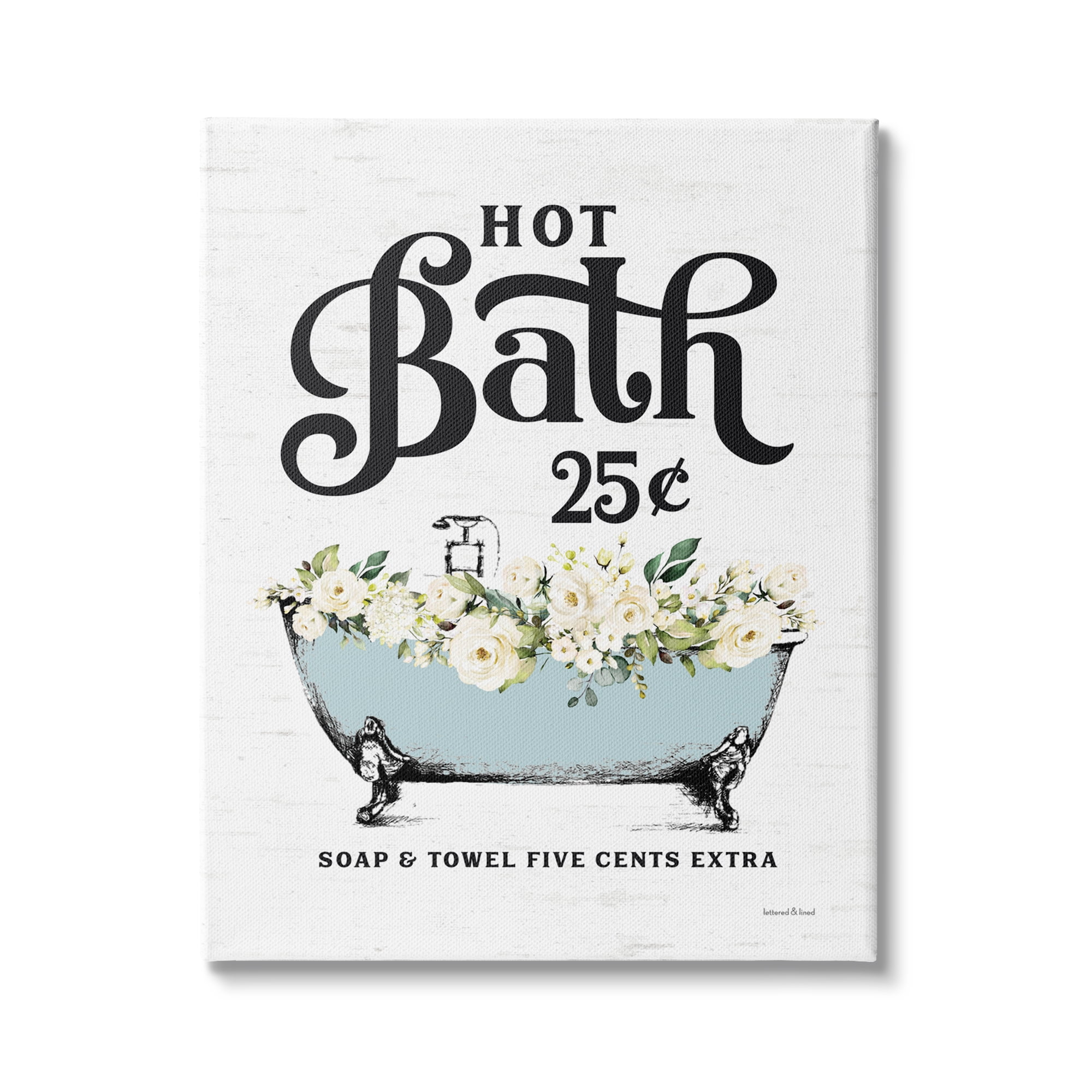 Stupell Industries Hot Bath Vintage Advertisement White Floral Blue Tub, 36 x 48, Design by Lettered and Lined
