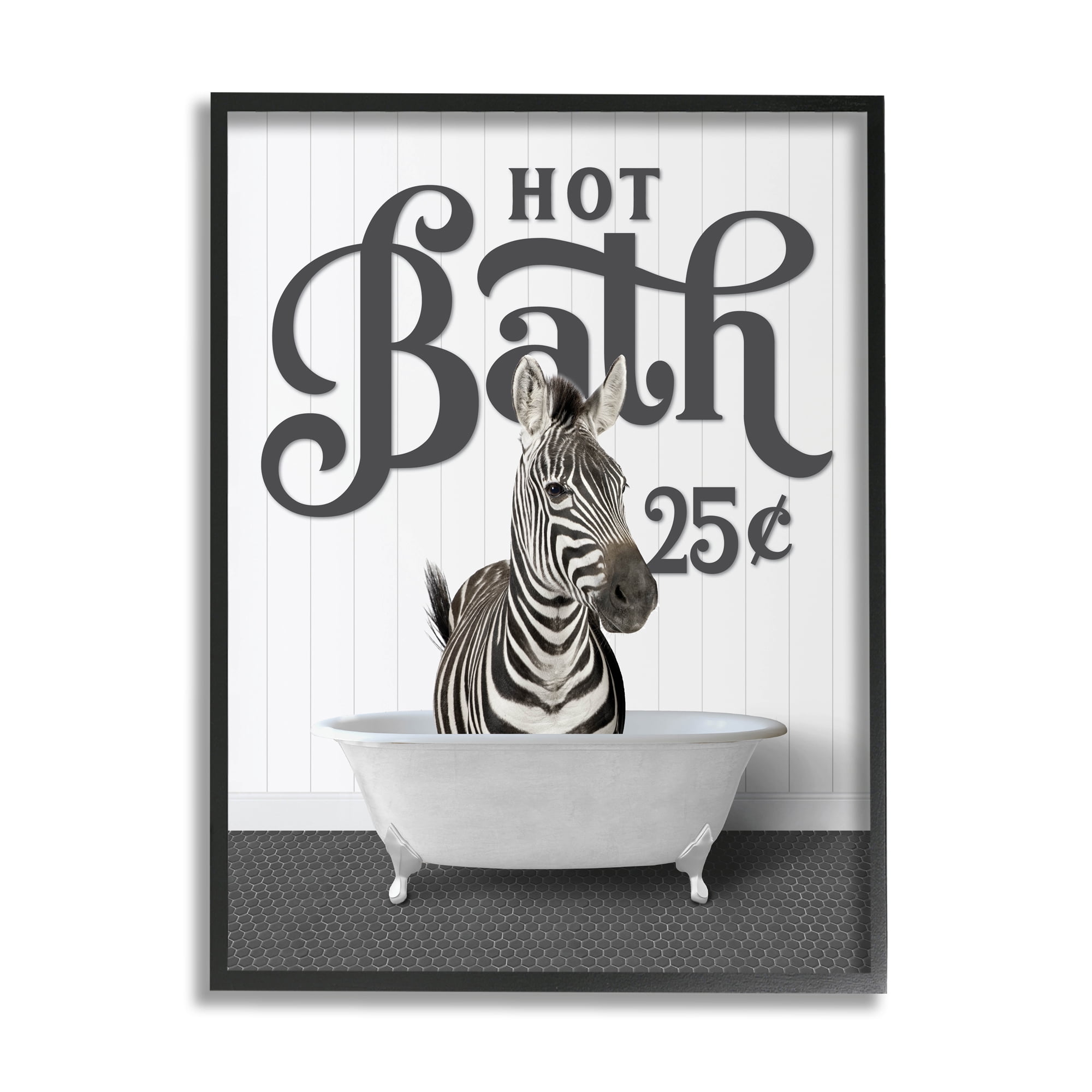 Stupell Industries Hot Bath Vintage Animal Animals & Insects Painting Black Framed Art Print Wall Art, 16 x 20