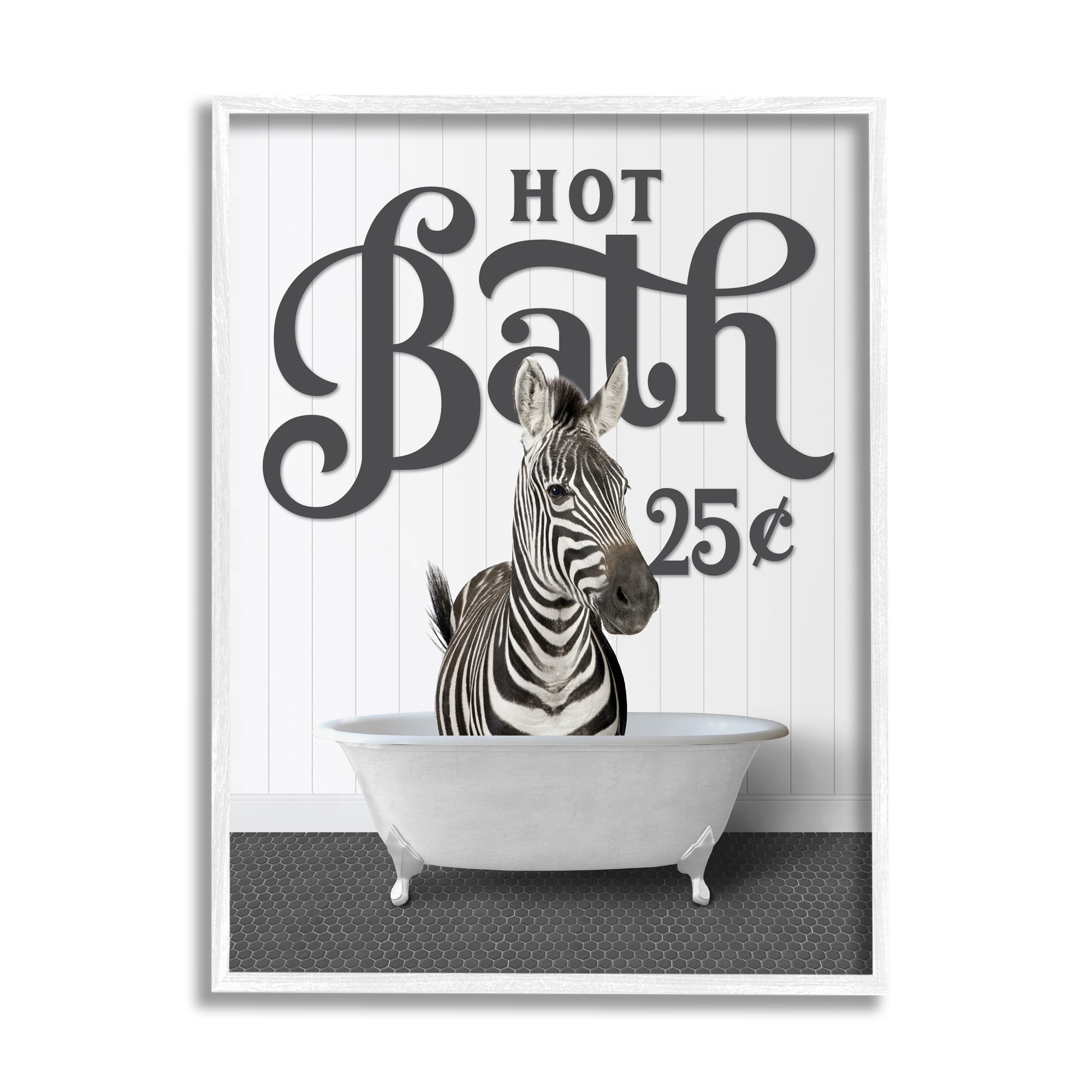 Stupell Industries Hot Bath Vintage Animal Animals & Insects Painting White Framed Art Print Wall Art, 16 x 20