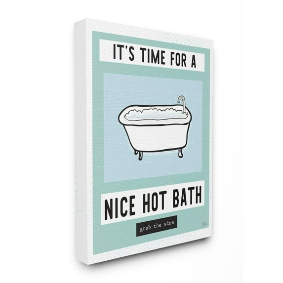 Stupell Industries Hot Bath and Wine Phrase Funny Blue Green Word Design Canvas Wall Art Design by Melissa Averinos, 24" x 30"
