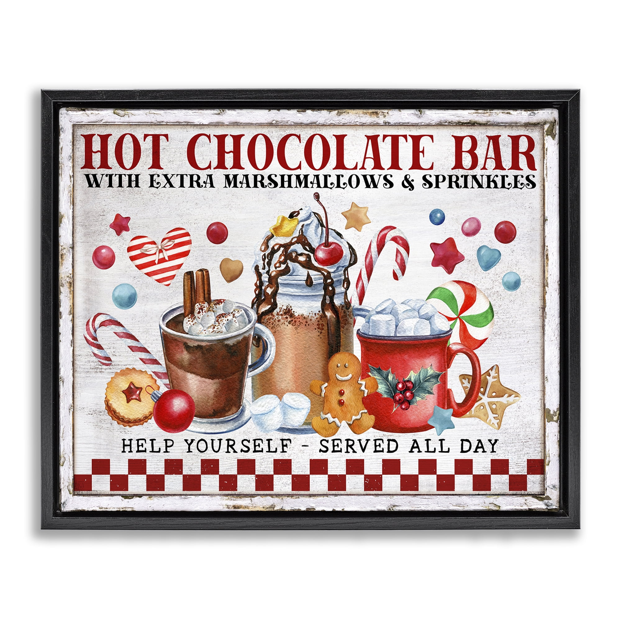 Stupell Industries Hot Chocolate Bar Holiday Painting Black Floater Framed Canvas Art Prints Wall Art, 31 x 25