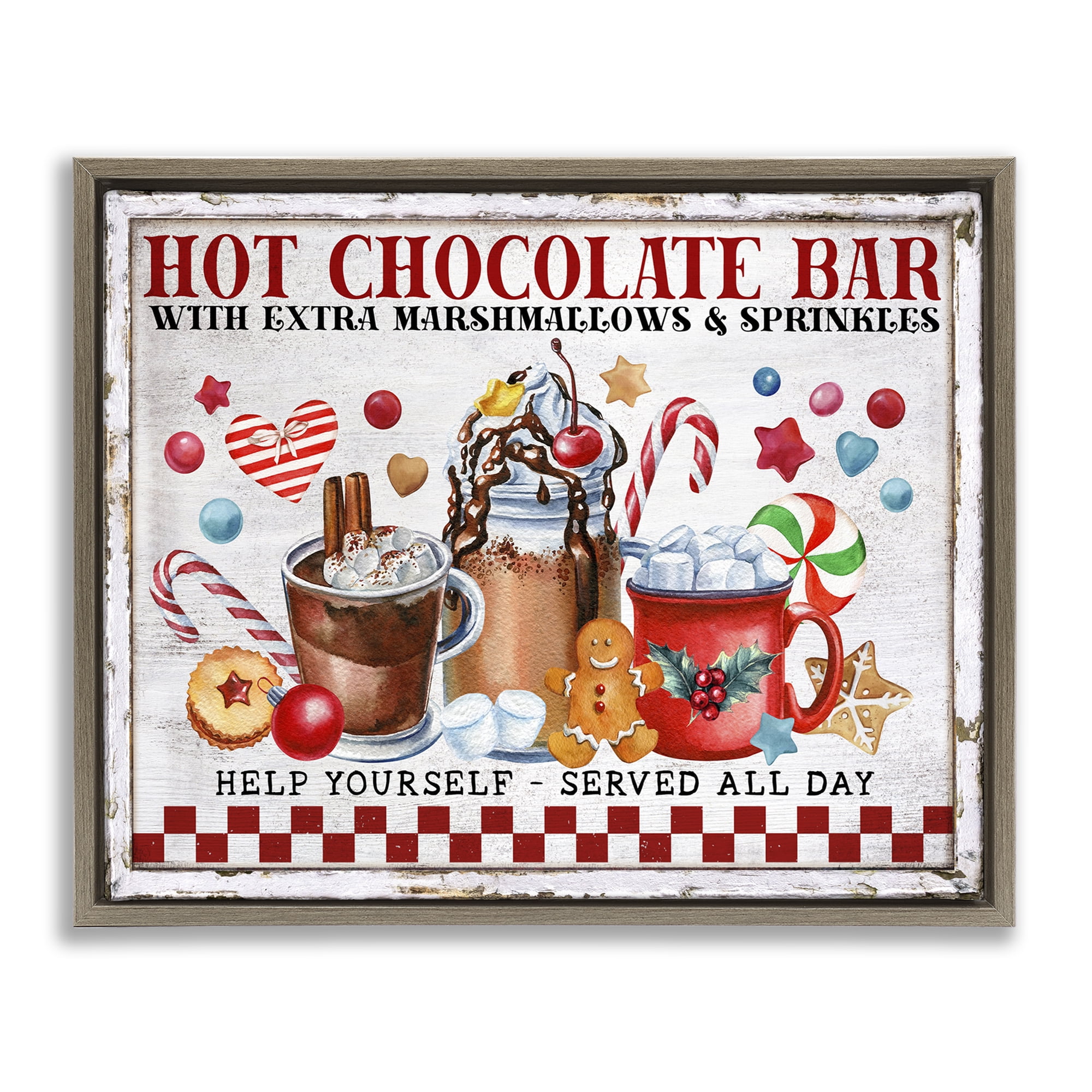 Stupell Industries Hot Chocolate Bar Holiday Painting Brown Floater Framed Canvas Art Prints Wall Art, 31 x 25