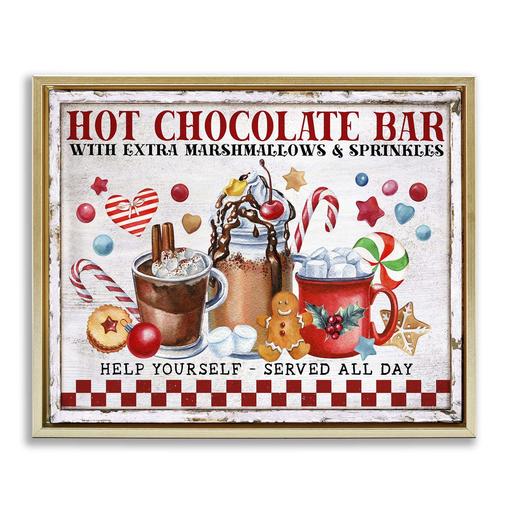 Stupell Industries Hot Chocolate Bar Holiday Painting Gold Floater Framed Canvas Art Prints Wall Art, 31 x 25
