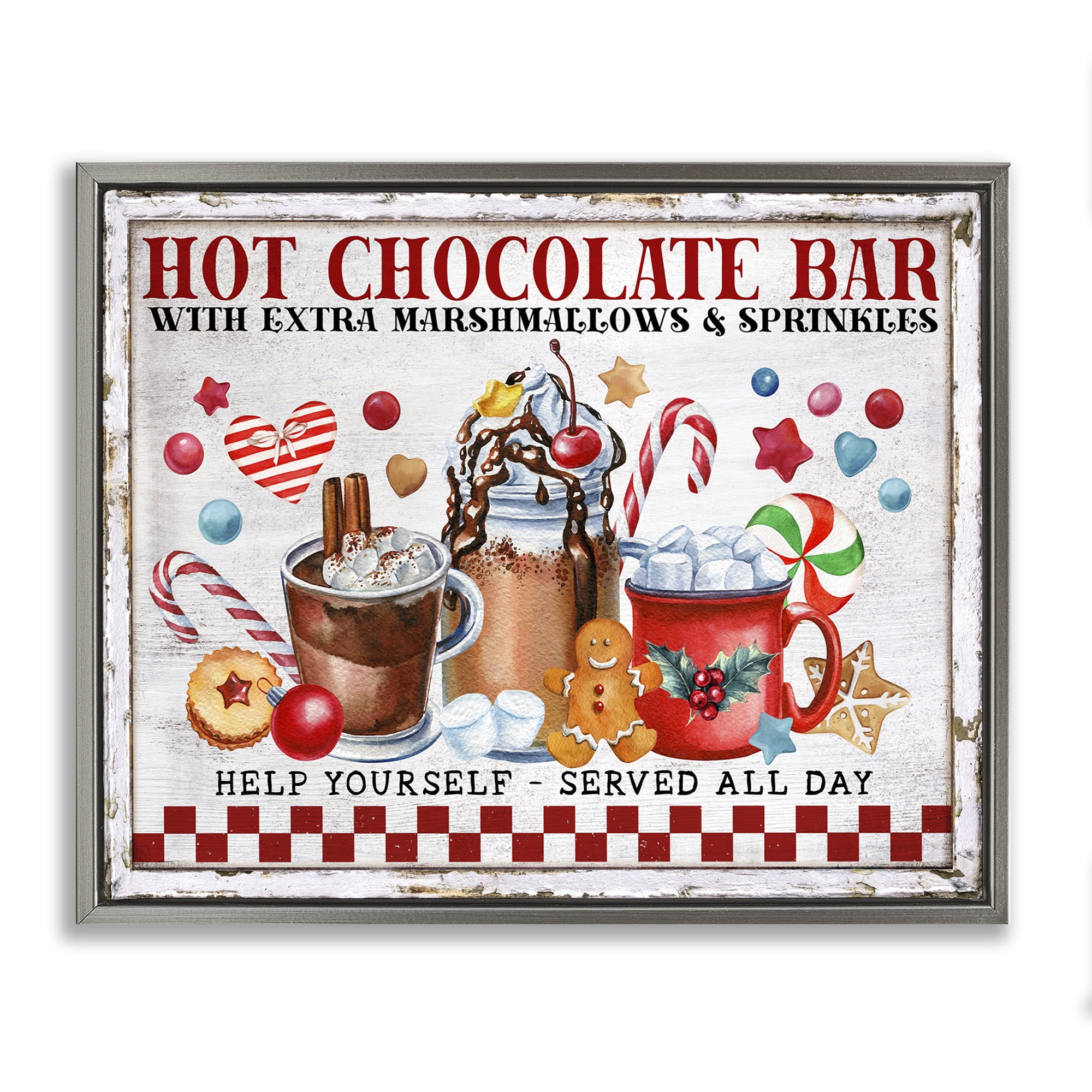 Stupell Industries Hot Chocolate Bar Holiday Painting Gray Floater Framed Canvas Art Prints Wall Art, 21 x 17