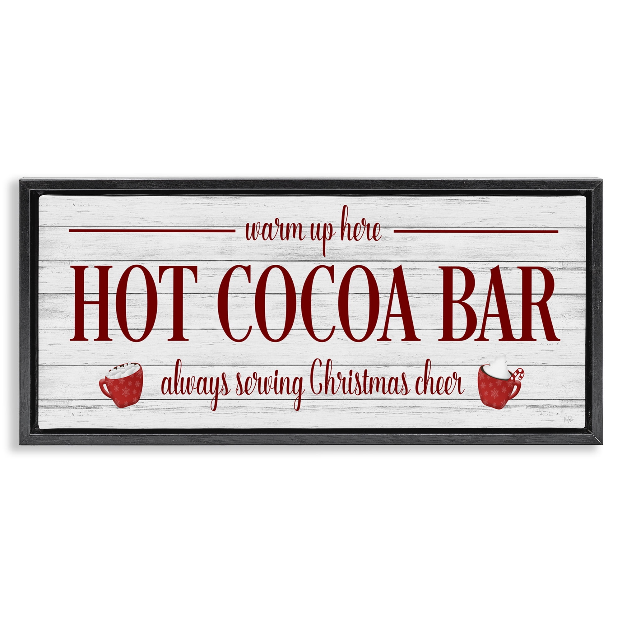 Stupell Industries Hot Cocoa Bar Winter Beverage Holiday Painting Black Floater Framed Canvas Art Print Wall Art, 25 x 11