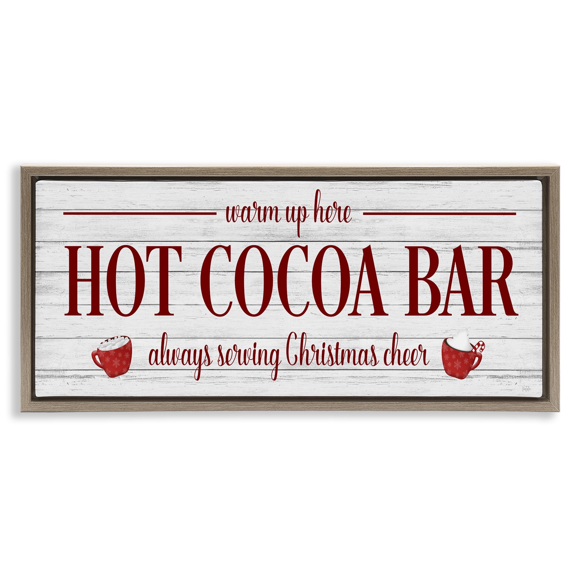 Stupell Industries Hot Cocoa Bar Winter Beverage Holiday Painting Brown Floater Framed Canvas Art Print Wall Art, 25 x 11
