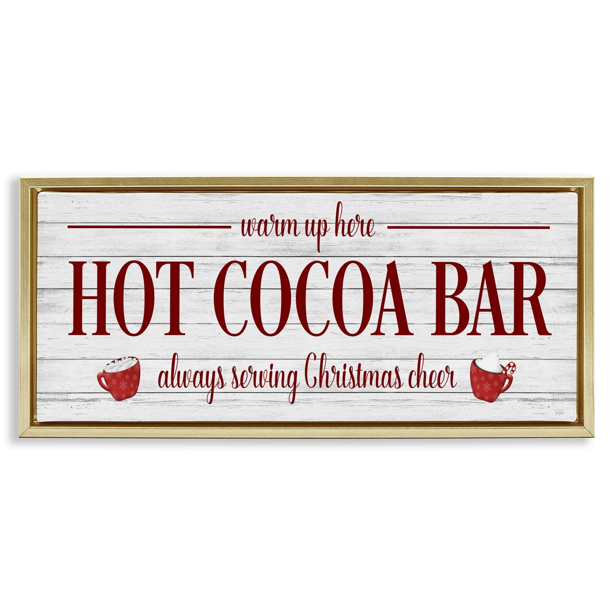 Stupell Industries Hot Cocoa Bar Winter Beverage Holiday Painting Gold Floater Framed Canvas Art Print Wall Art, 31 x 14