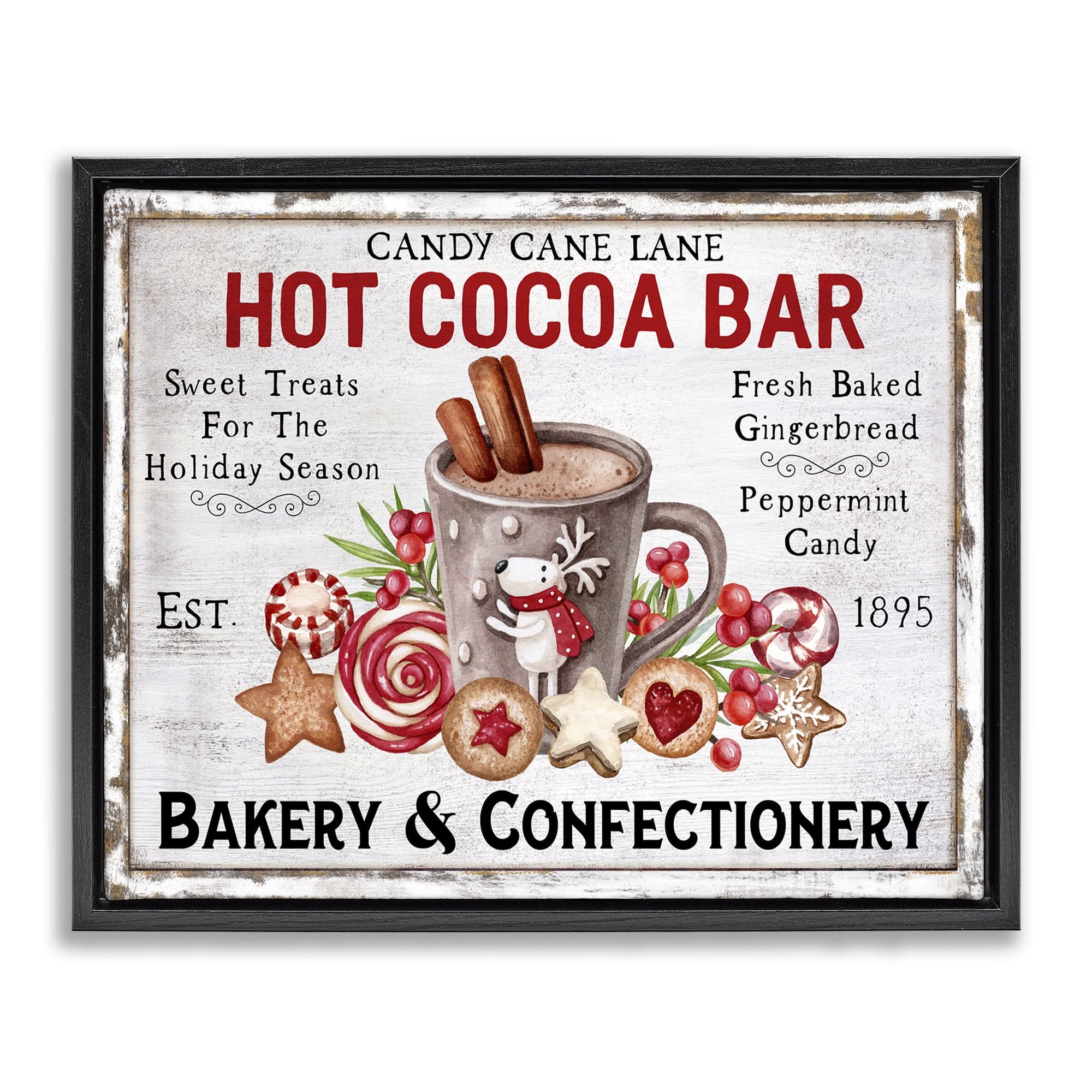 Stupell Industries Hot Cocoa Confectionery Holiday Painting Black Floater Framed Canvas Art Prints Wall Art, 31 x 25