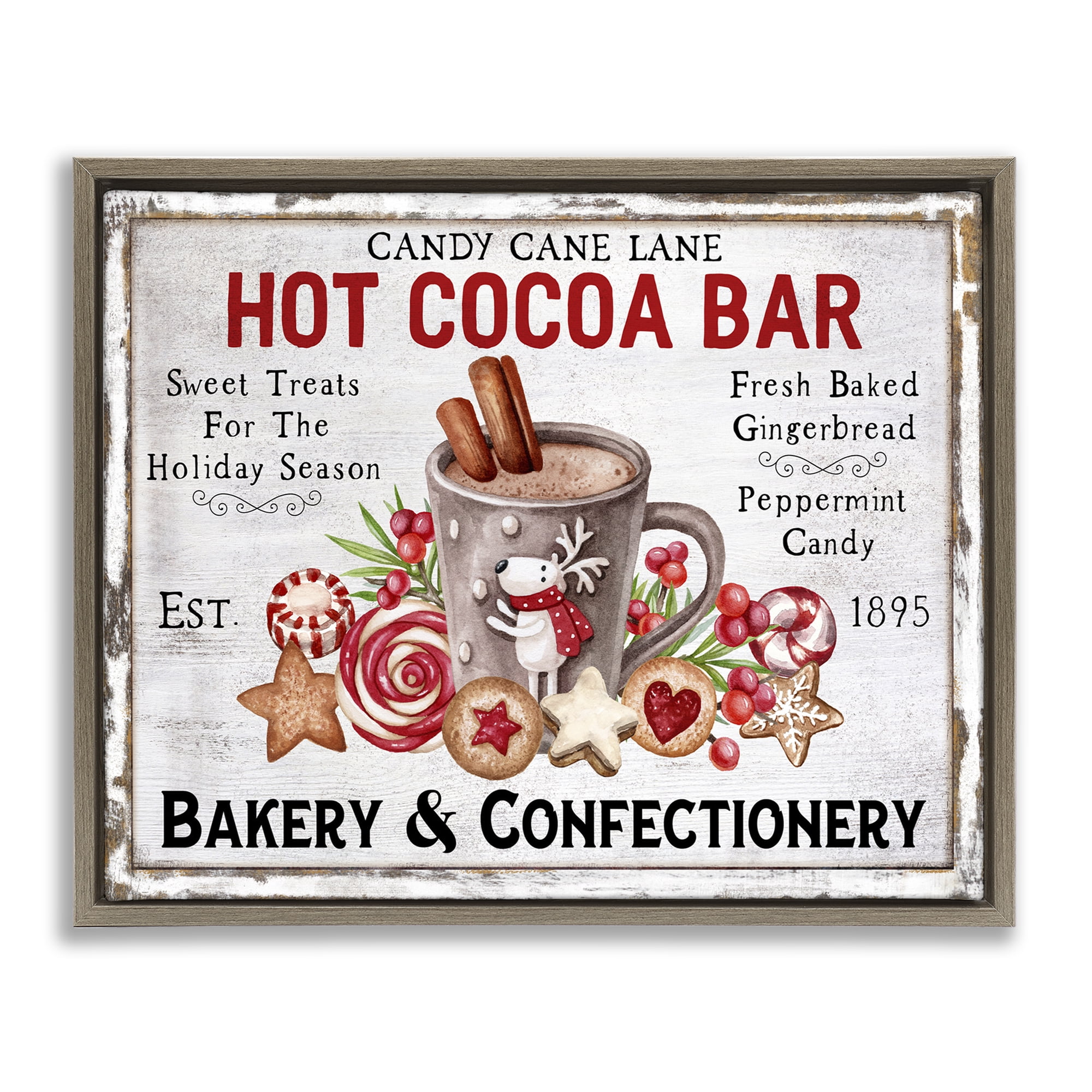 Stupell Industries Hot Cocoa Confectionery Holiday Painting Brown Floater Framed Canvas Art Prints Wall Art, 31 x 25