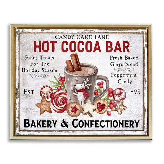 Stupell Industries Traditional Hot Cocoa Confectionery Gold Floating Frame Canvas Art, 31 x 25, by Creatif Belle