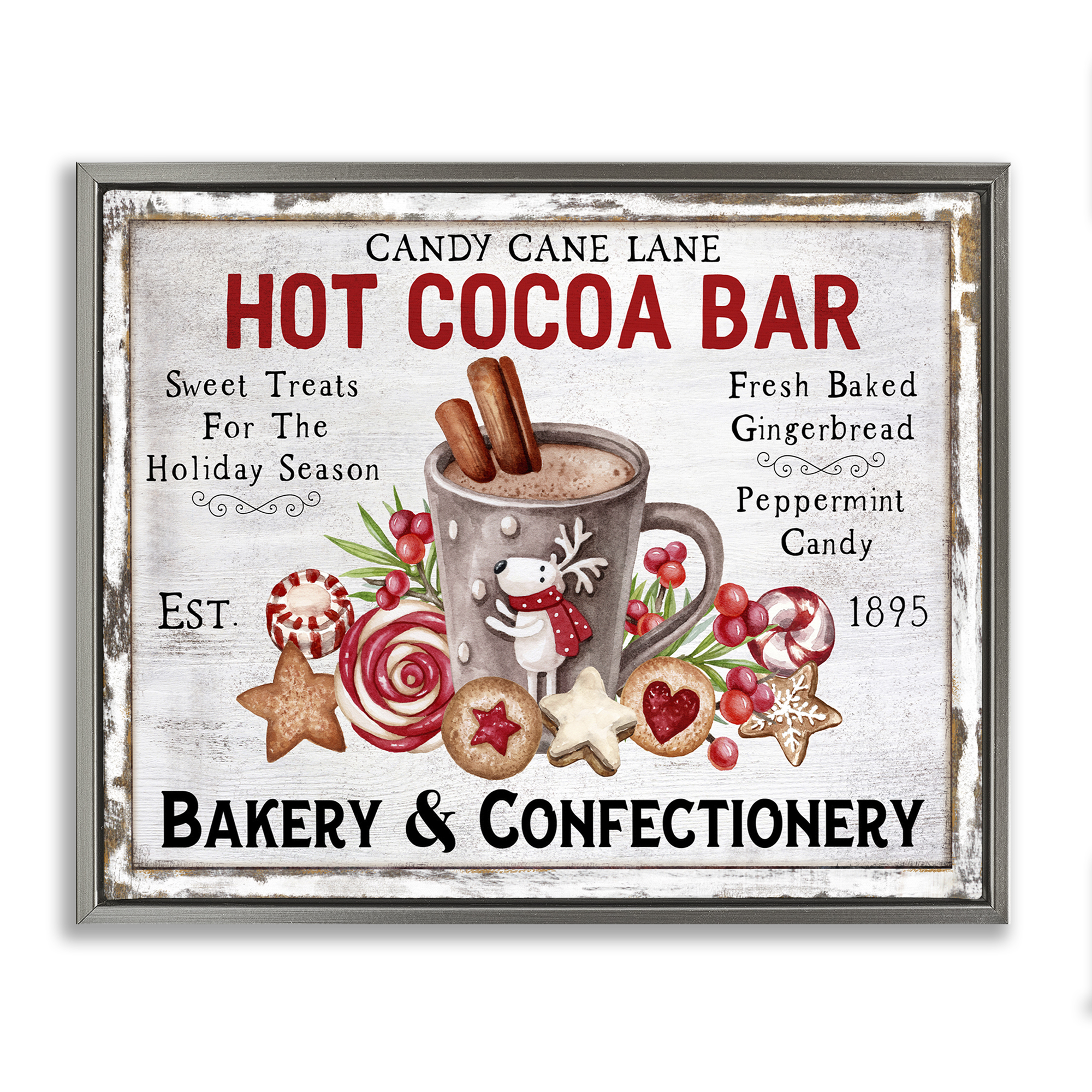 Stupell Industries Hot Cocoa Confectionery Holiday Painting Gray Floater Framed Canvas Art Prints Wall Art, 31 x 25