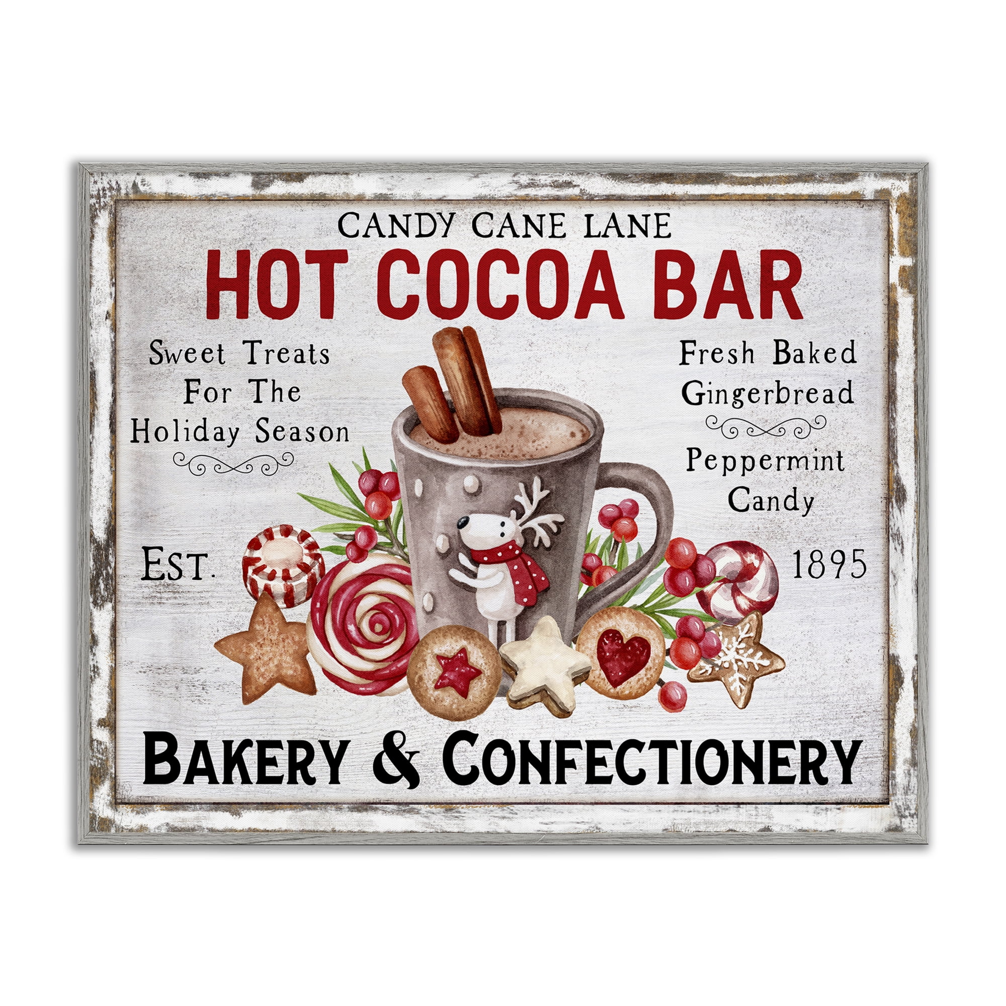 Stupell Industries Hot Cocoa Confectionery Holiday Painting Gray Framed Art Prints Wall Art, 30 x 24