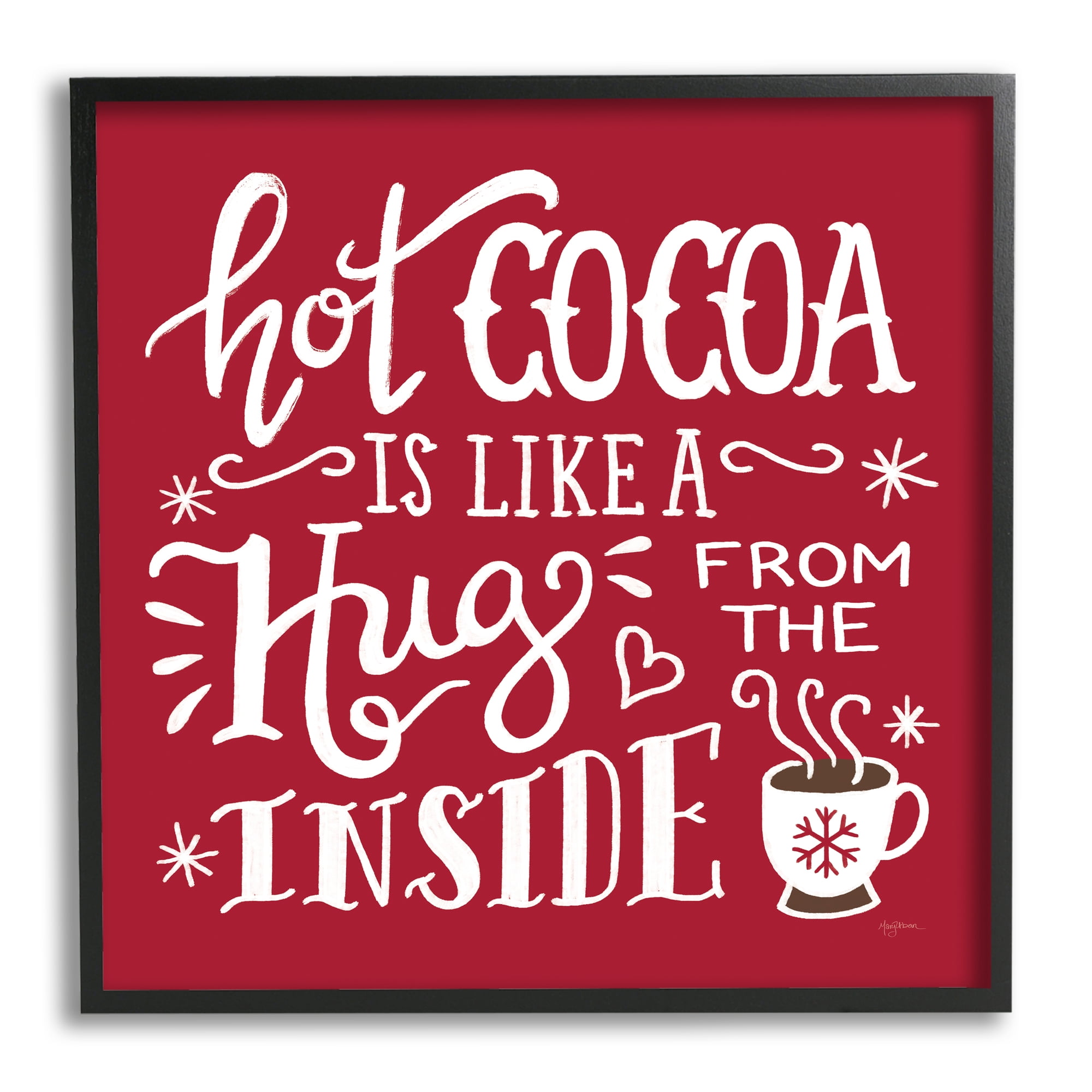 Stupell Industries Hot Cocoa Hugs Phrase Chocolate Winter Beverage Food & Beverage Painting Black Framed Art Print Wall Art, 12 x 12