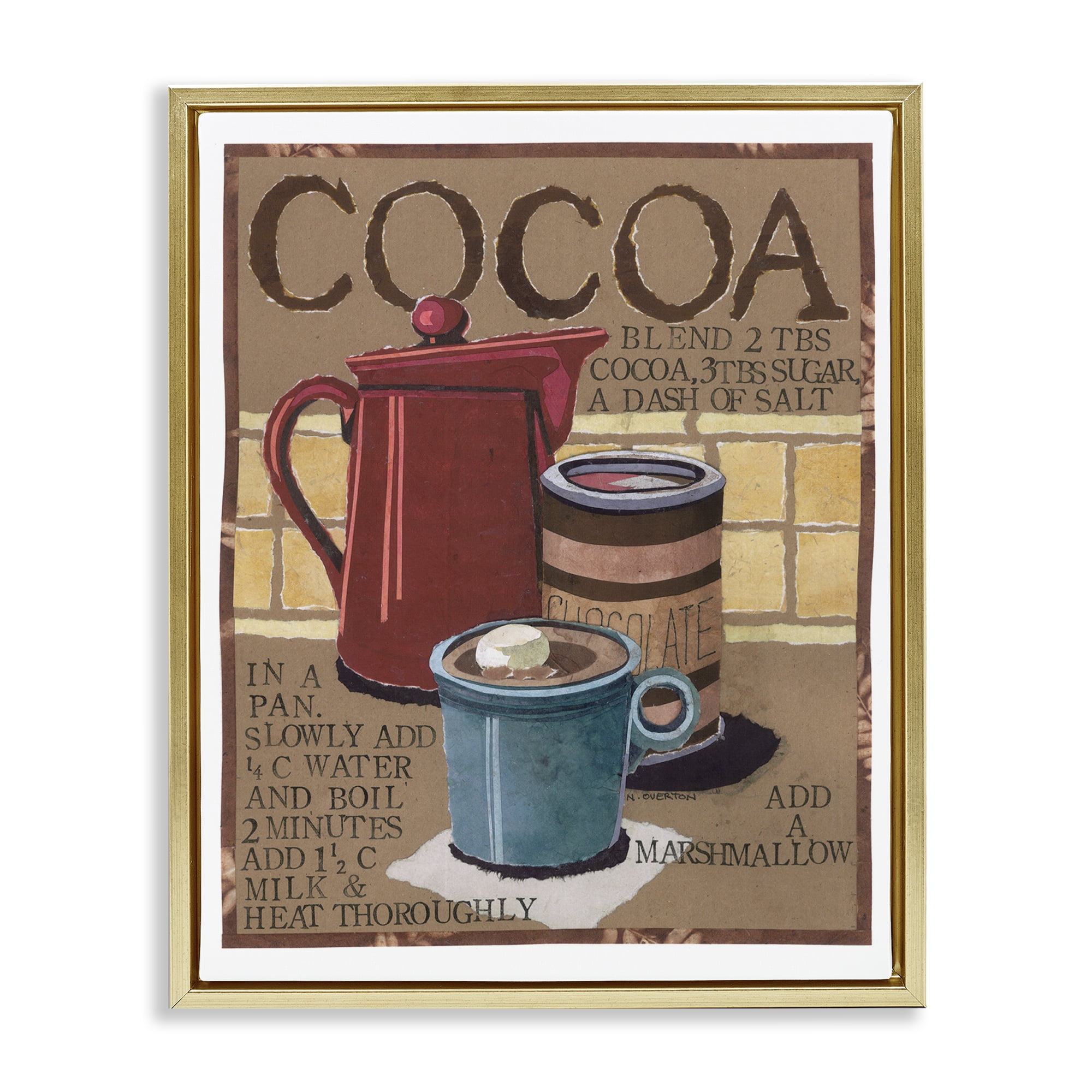 Stupell Industries Hot Cocoa Recipe Food & Beverage Painting Gold Floater Framed Art Print Wall Art, 17 x 21