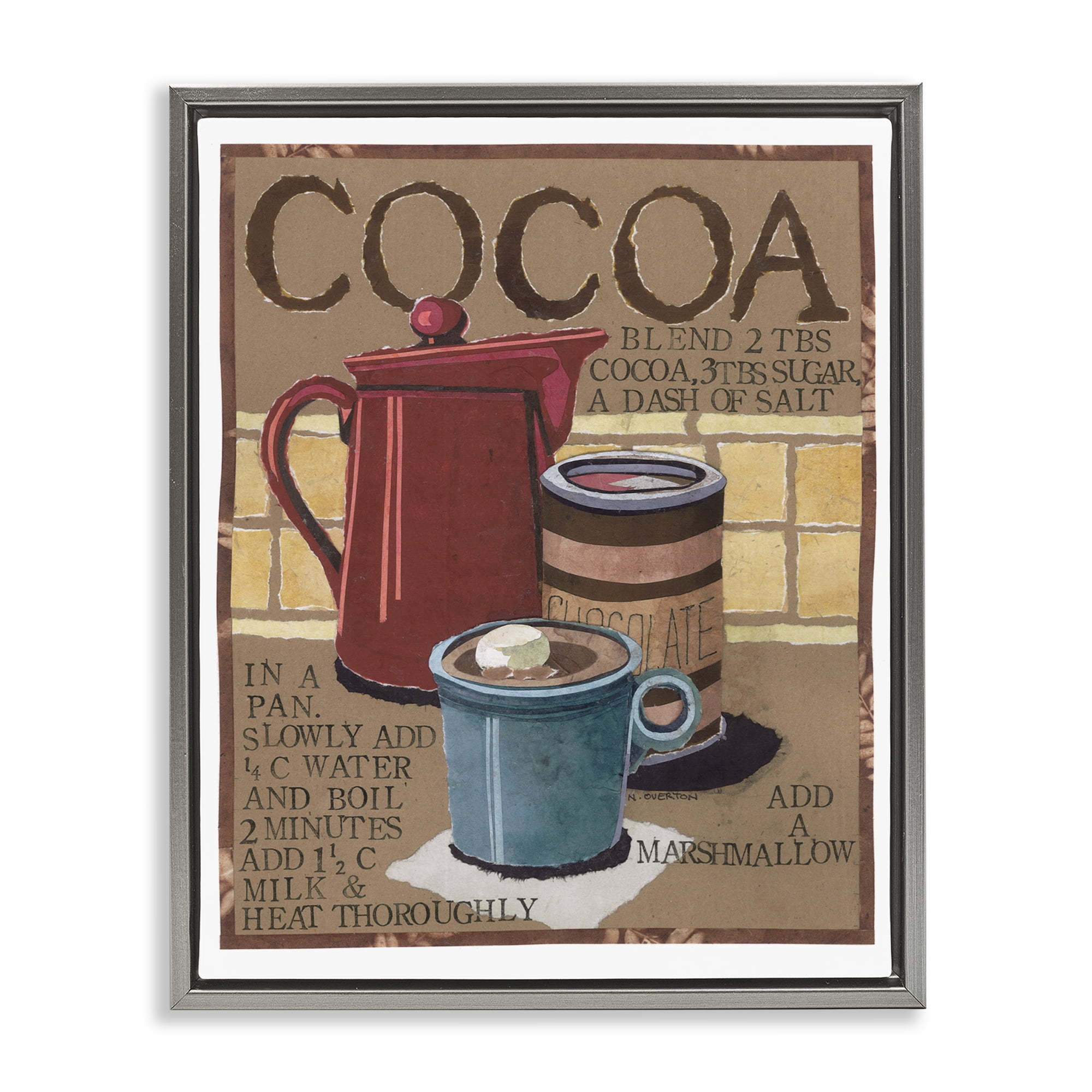 Stupell Industries Hot Cocoa Recipe Food & Beverage Painting Gray Floater Framed Art Print Wall Art, 25 x 31