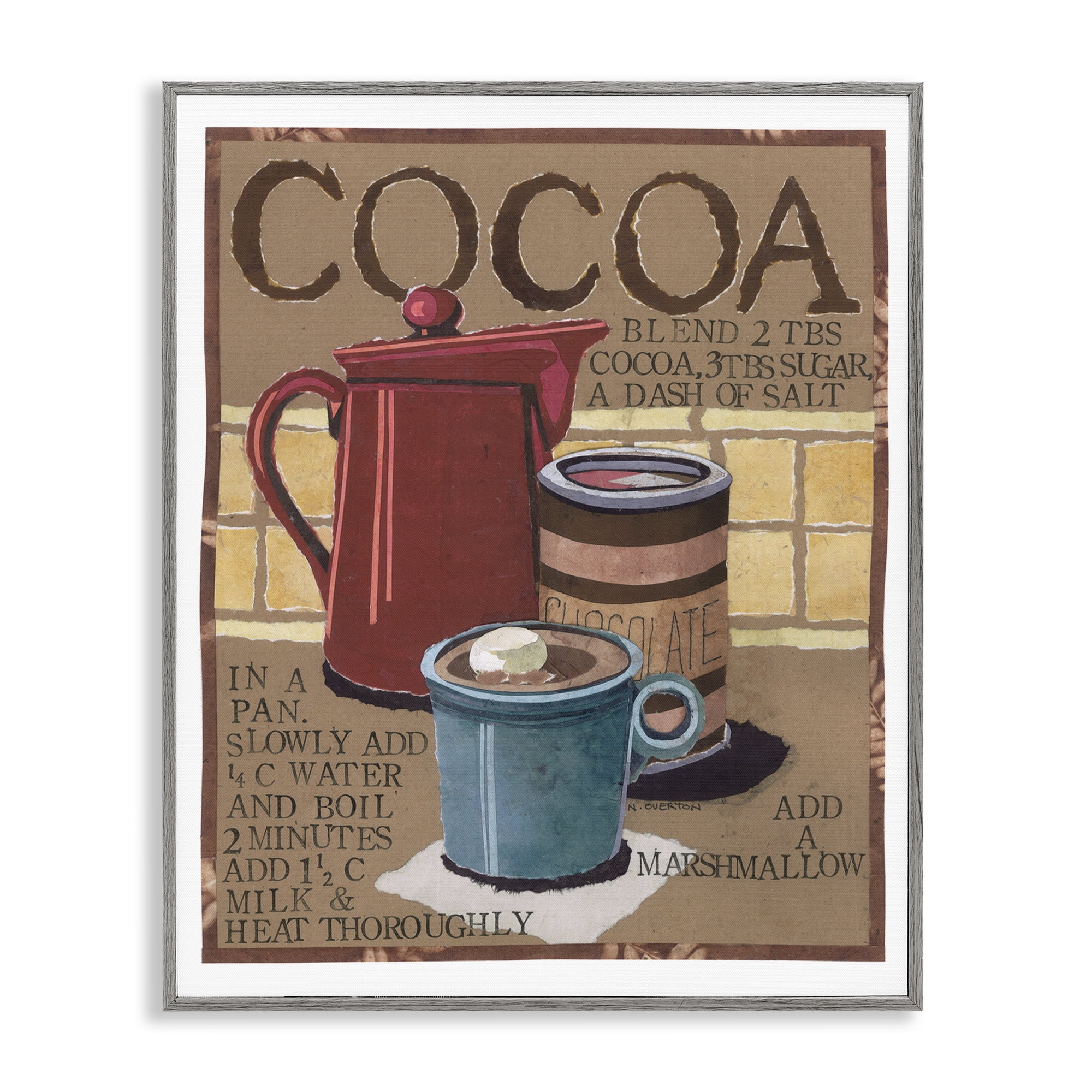 Stupell Industries Hot Cocoa Recipe Food & Beverage Painting Gray Framed Art Print Wall Art, 11 x 14