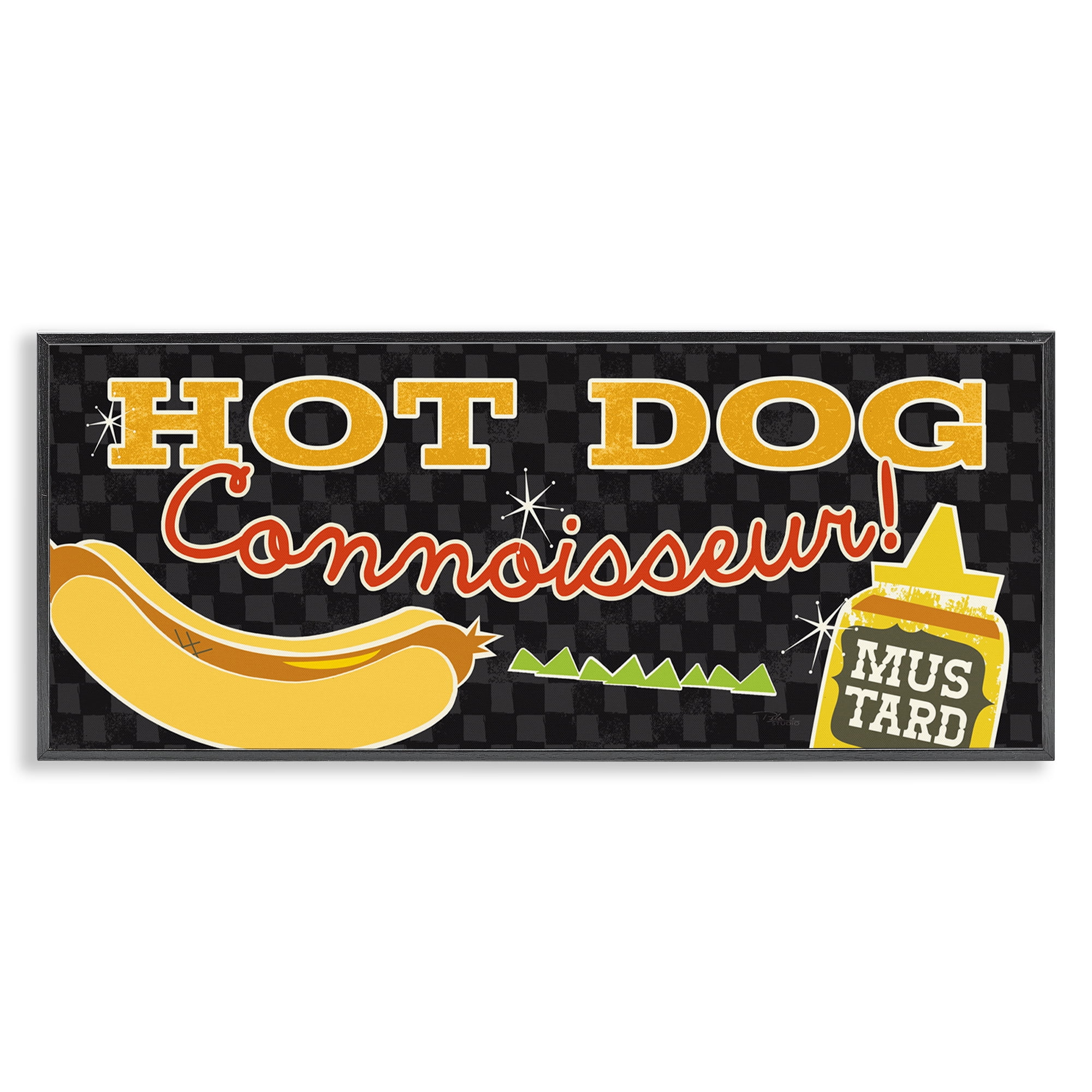 Stupell Industries Hot Dog Connoisseur Food & Beverage Painting Black Framed Art Print Wall Art, 24 x 10