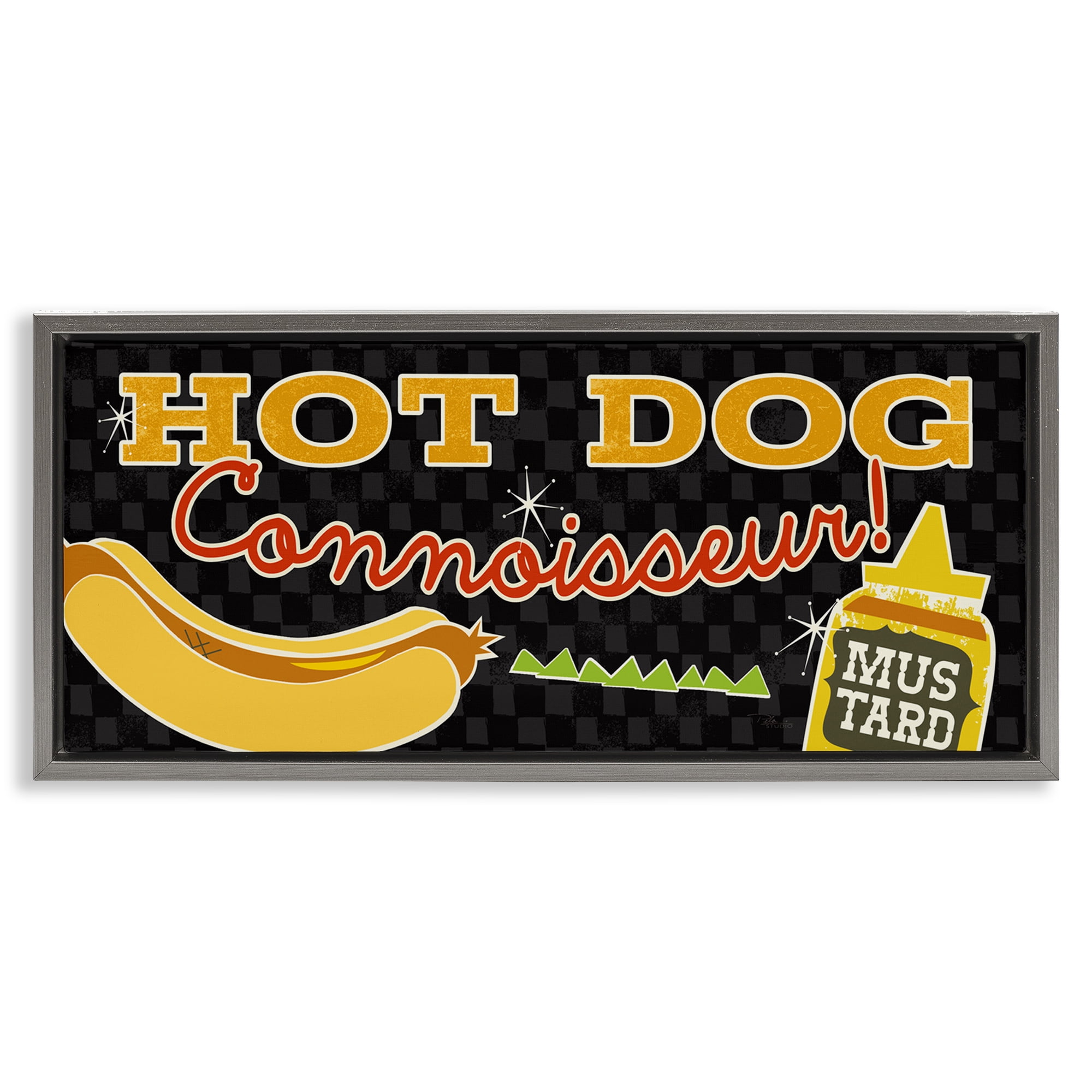 Stupell Industries Hot Dog Connoisseur Food & Beverage Painting Gray Floater Framed Canvas Art Print Wall Art, 31 x 14