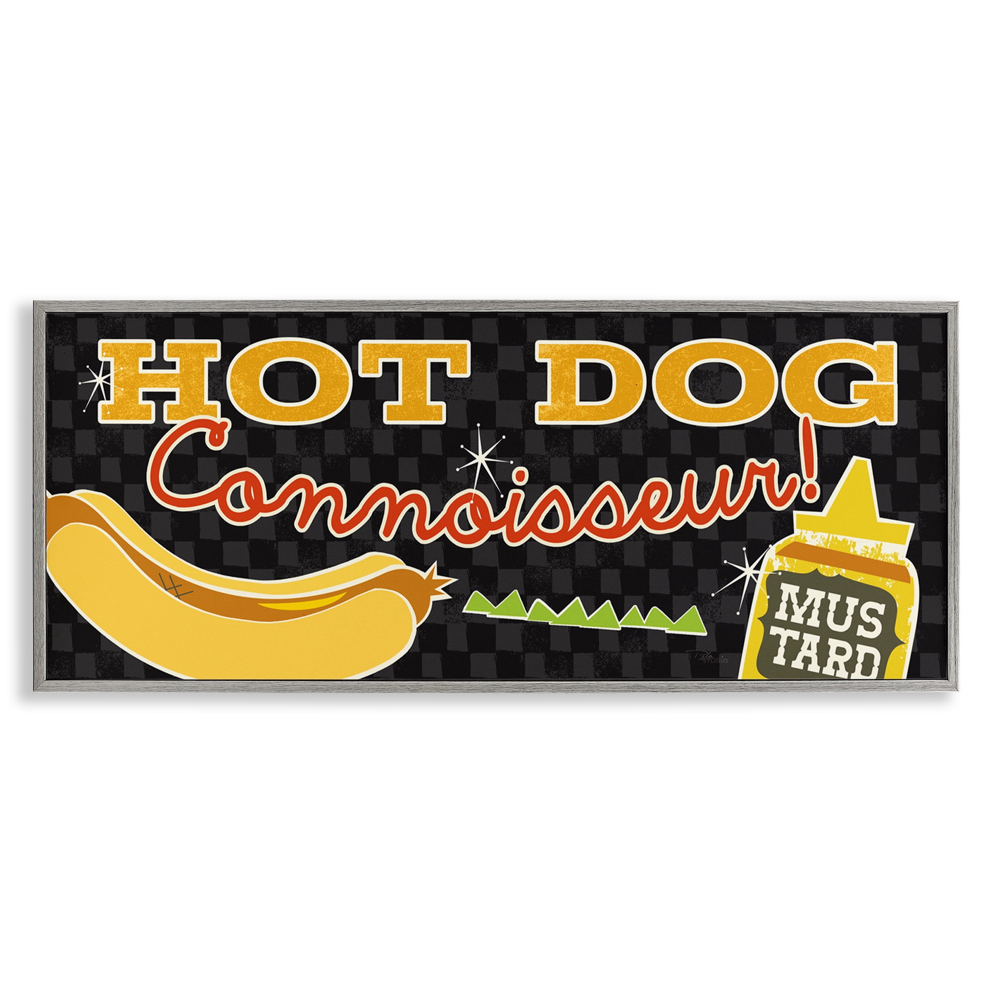 Stupell Industries Hot Dog Connoisseur Food & Beverage Painting Gray Framed Art Print Wall Art, 24 x 10
