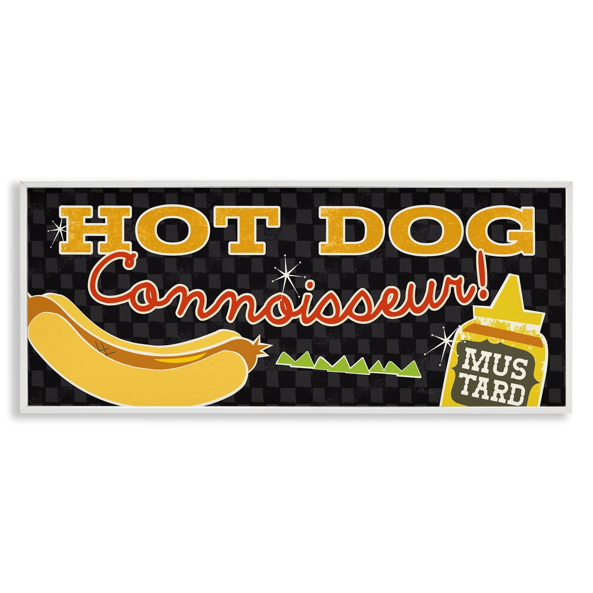 Stupell Industries Hot Dog Connoisseur Food & Beverage Painting White Framed Art Print Wall Art, 24 x 10
