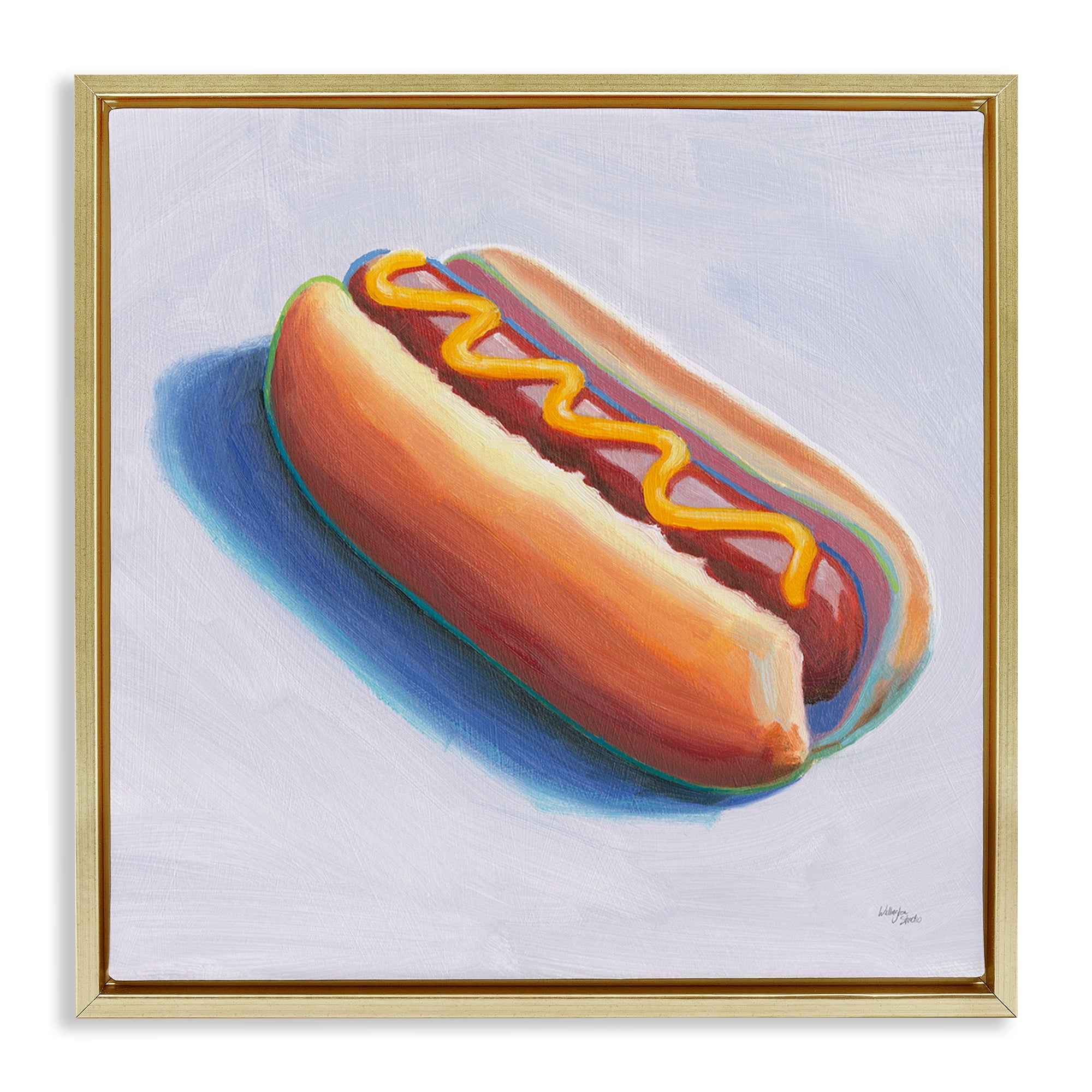 Stupell Industries Hot Dog with Mustard Food & Beverage Painting Gold Floater Framed Canvas Art Print Wall Art, 25 x 25