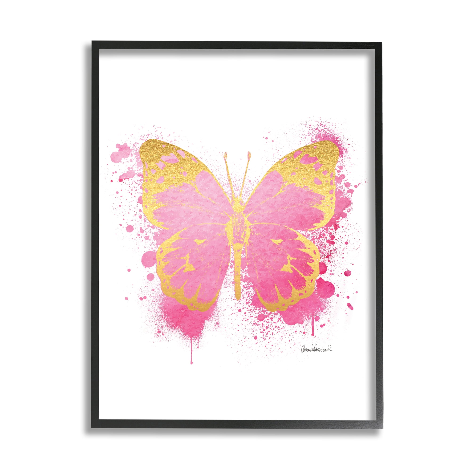 Stupell Industries Hot Pink Pop Butterfly Glam Paint Splatter Black Framed by Amanda Greenwood