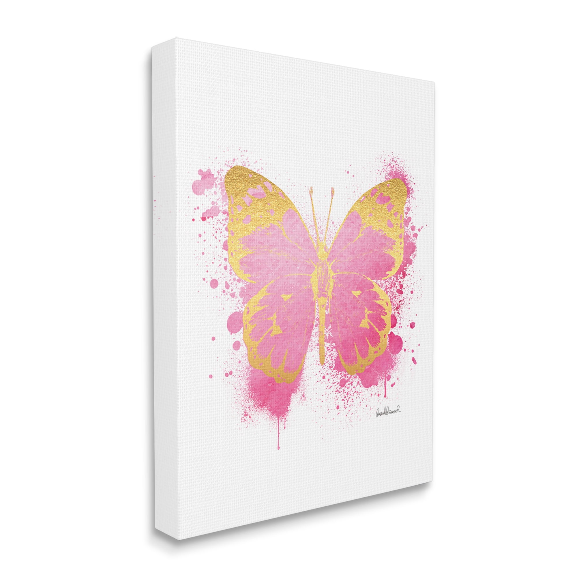 Stupell Industries Hot Pink Pop Butterfly Glam Paint Splatter Canvas Wall Art by Amanda Greenwood
